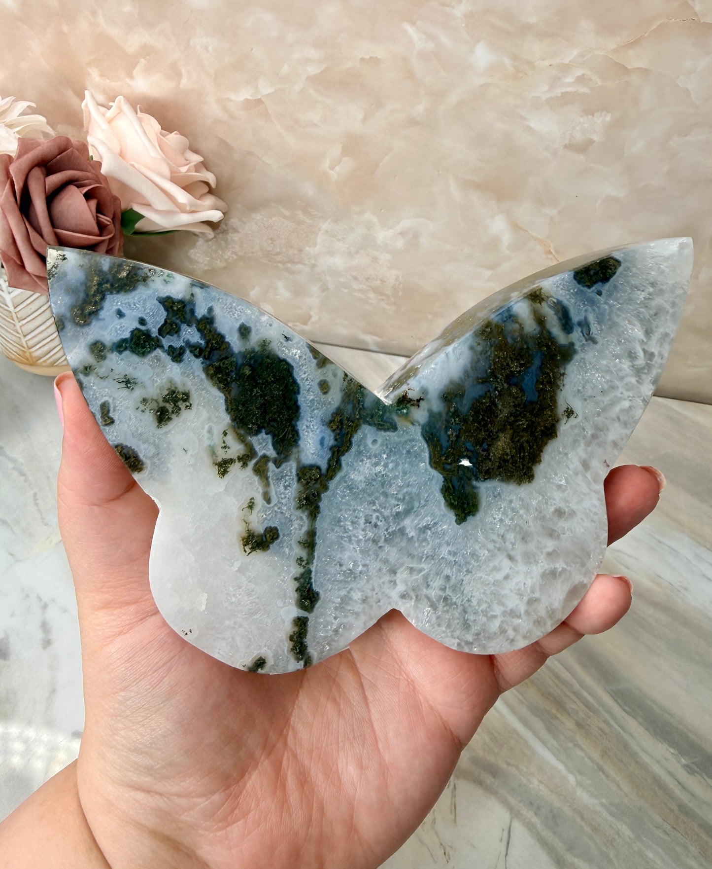 Moss Agate Self-standing Butterfly