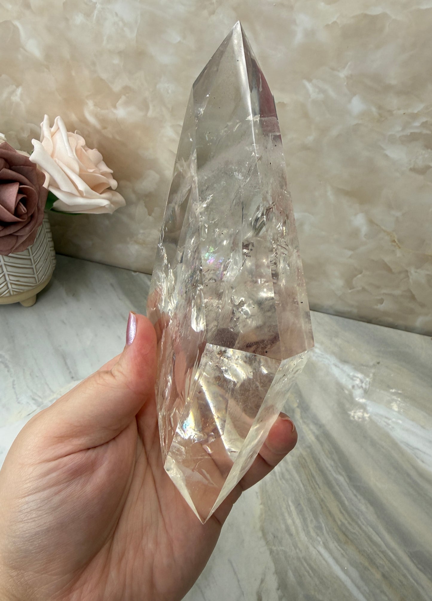 High Quality Clear Quartz Diamond on Stand
