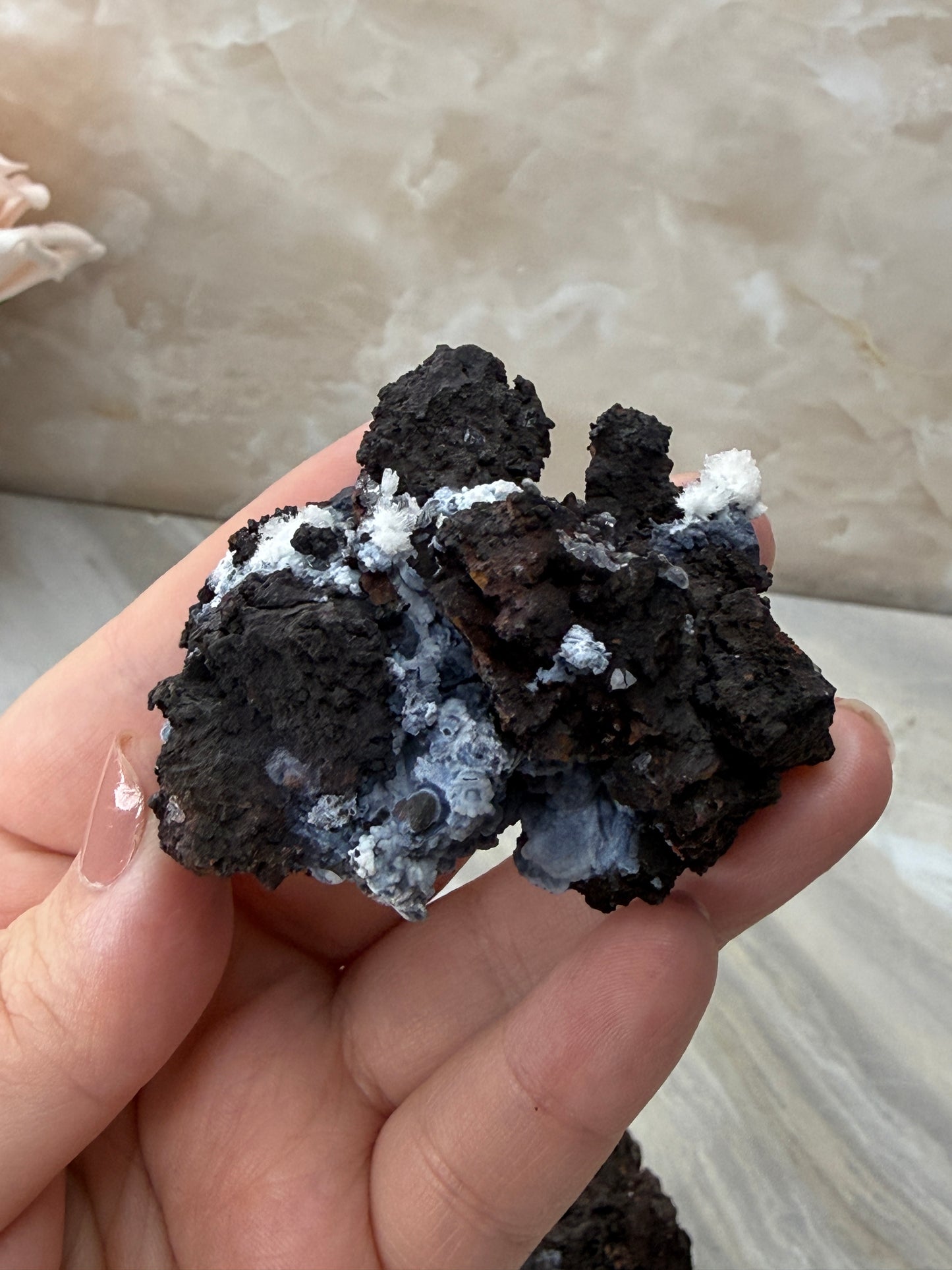 Chalcedony & Aragonite on Goethite