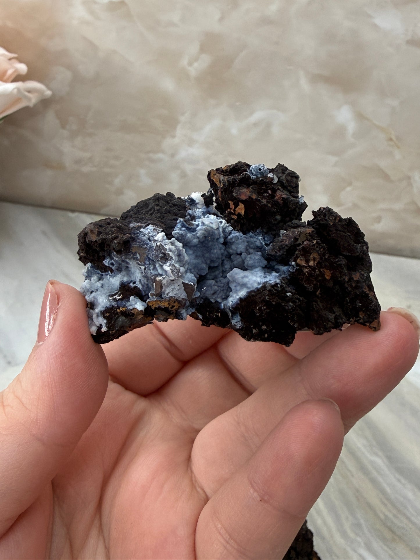 Chalcedony & Aragonite on Goethite