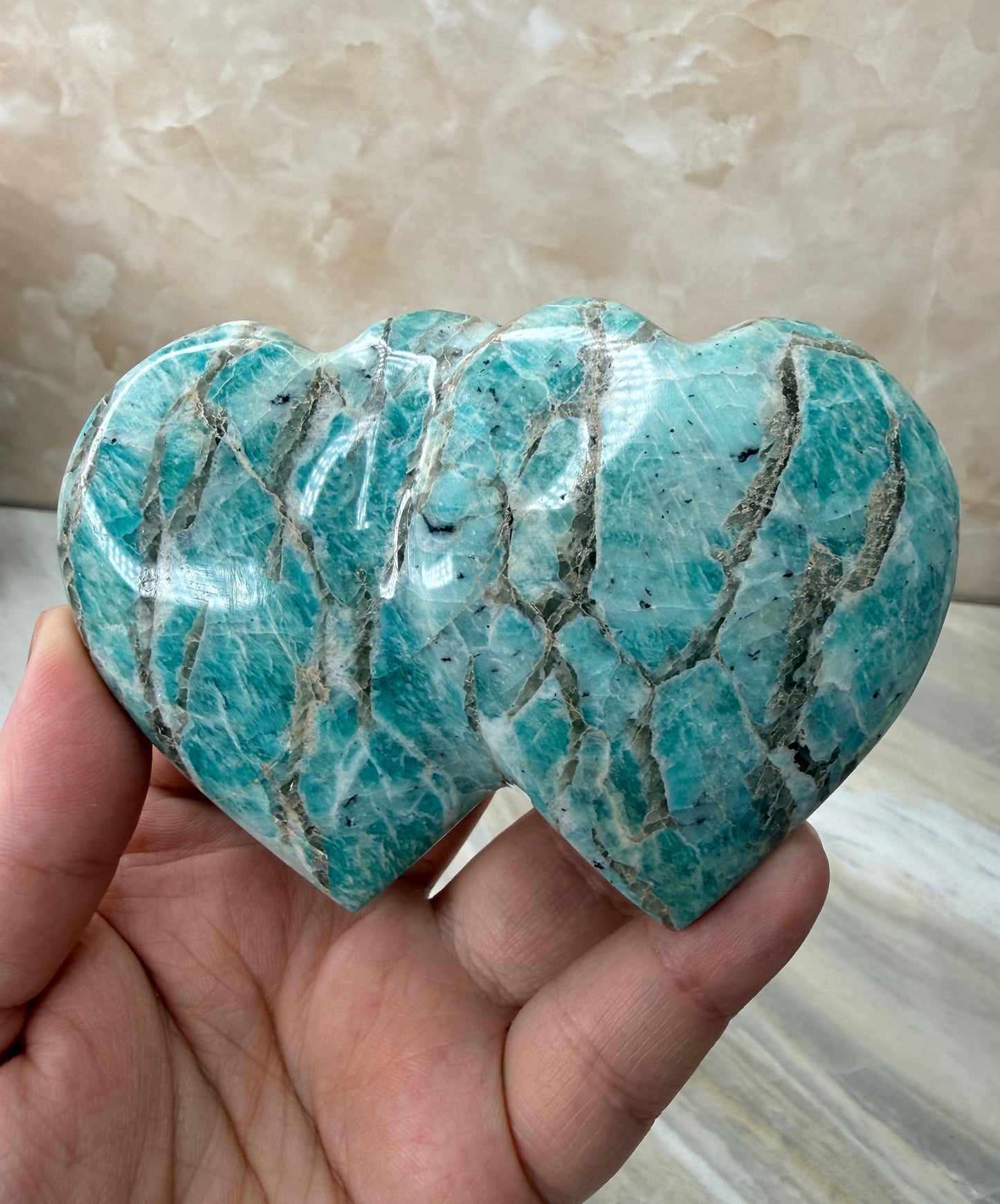 Amazonite Puffy Double Heart from Madagascar