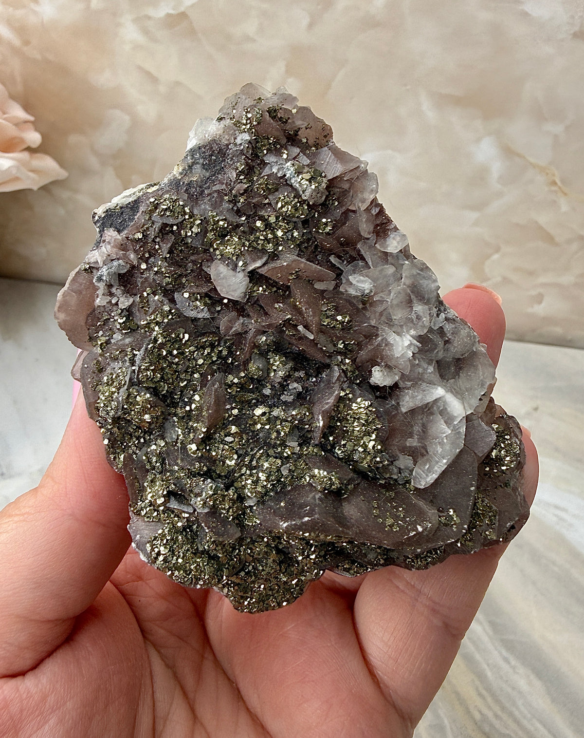 Rose Calcite with Chalcopyrite
