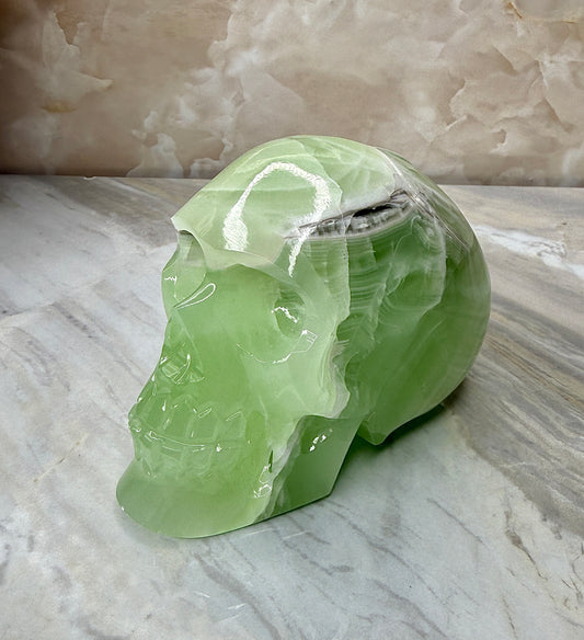 UV Reactive Green Calcite Skull