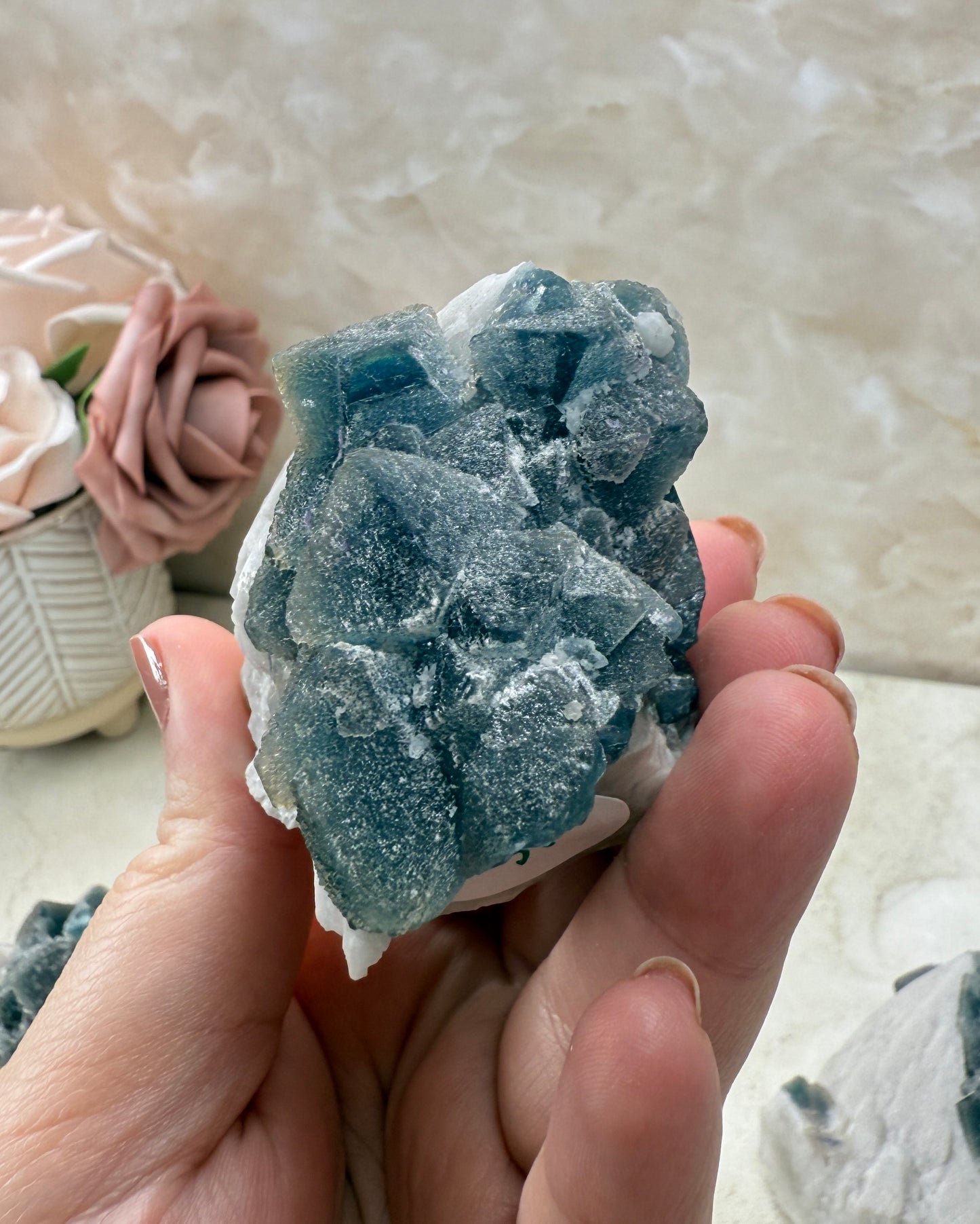 Octohedrical Fluorite on Candle Quartz