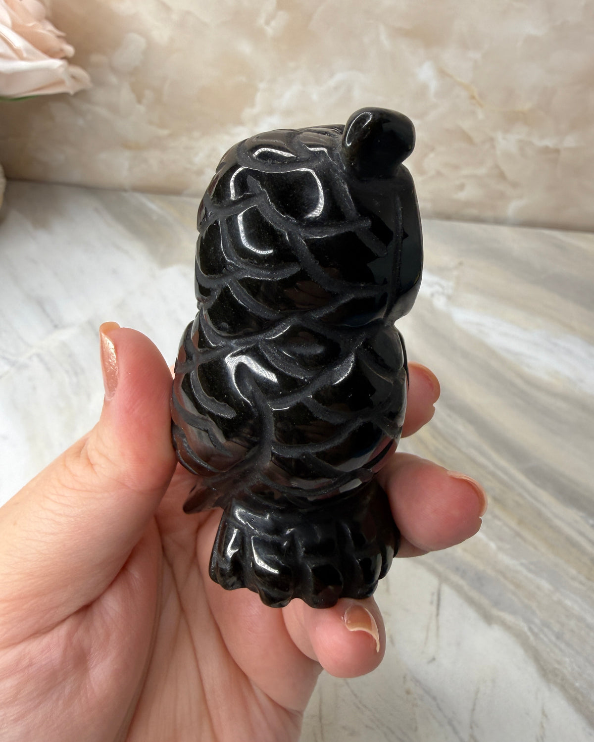 Gold Sheen Obsidian Owl Carving