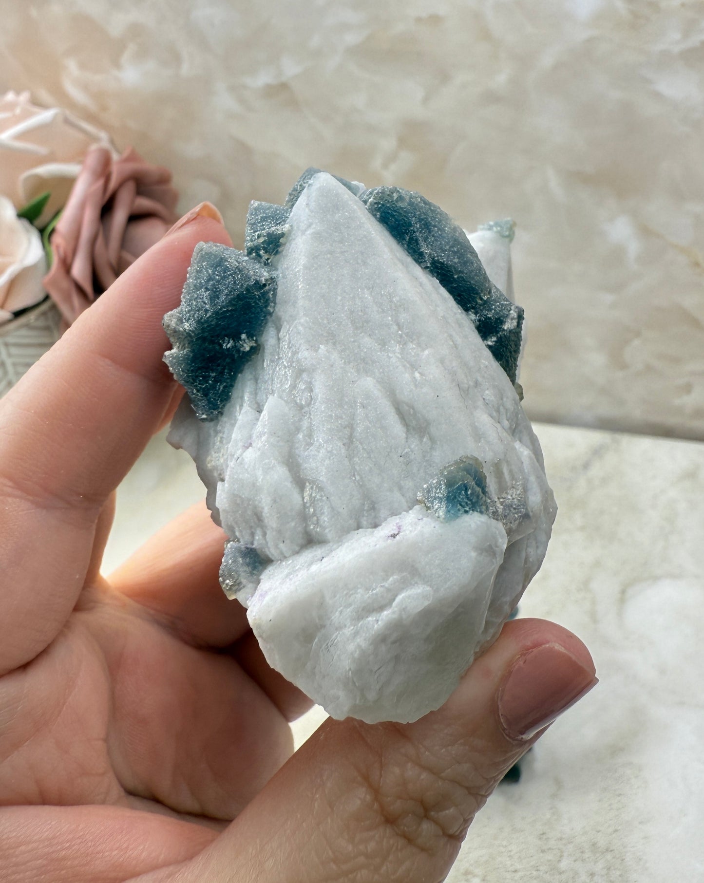 Octohedrical Fluorite on Candle Quartz