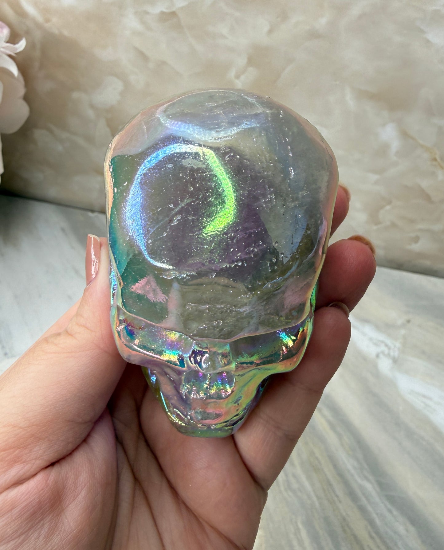 Angel Aura Smokey Quartz Skull