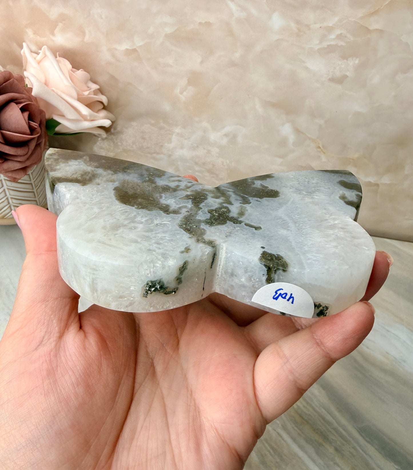 Moss Agate Self-standing Butterfly