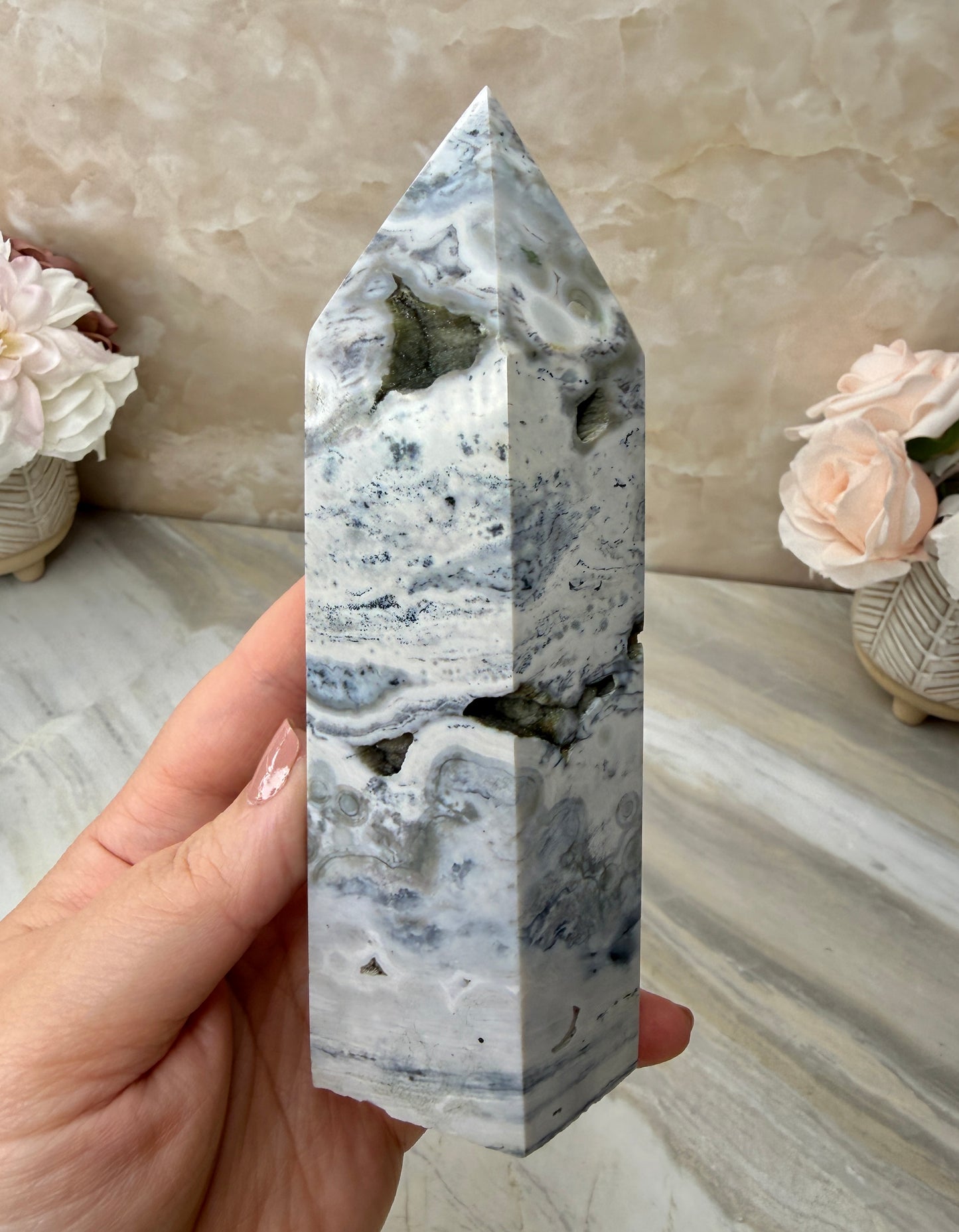 Druzy Orbicular Ocean Jasper Tower