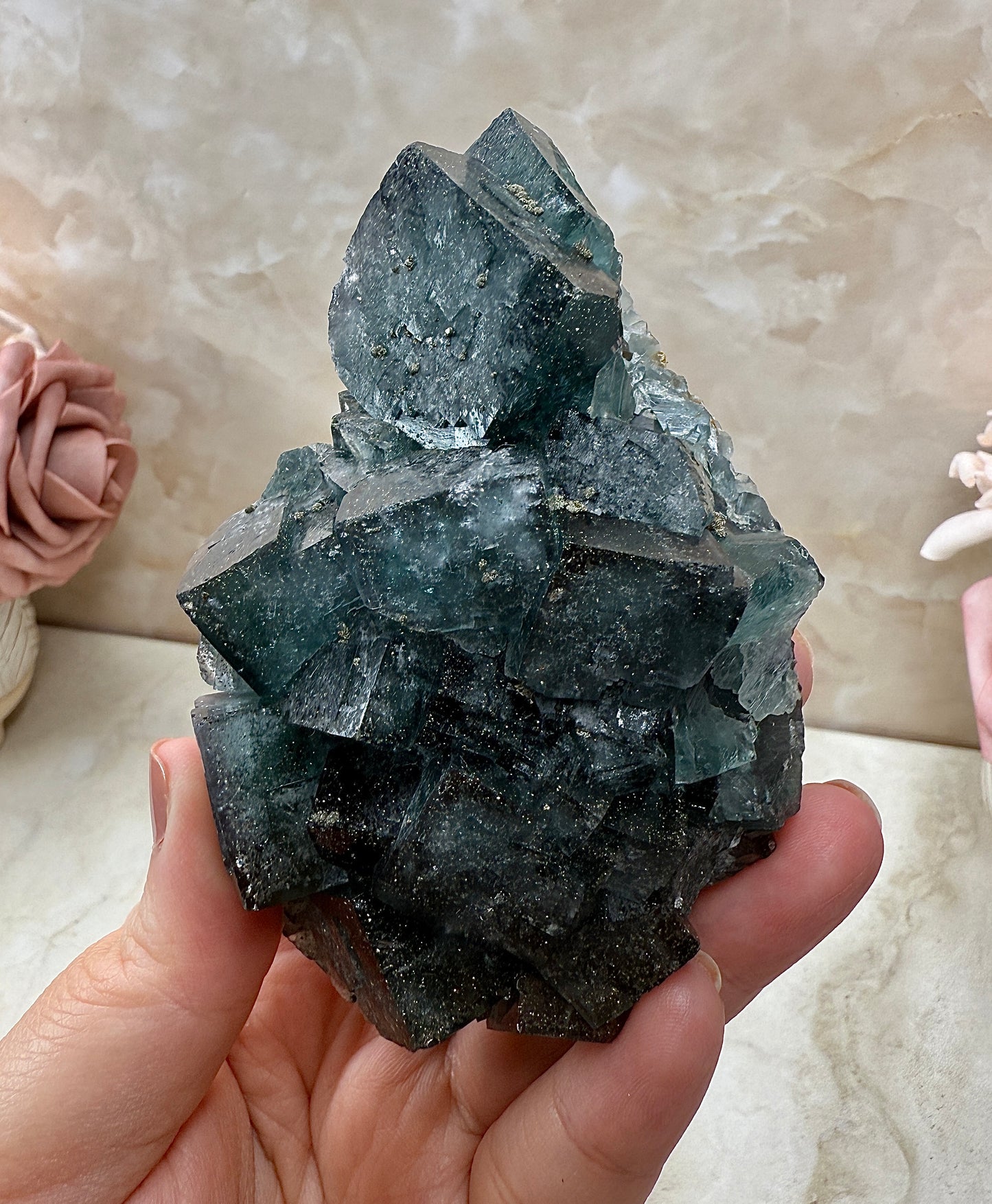 Blue & Green UV Reactive Fluorite with Pyrite - Nigeria