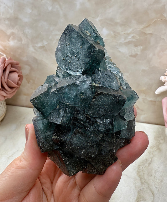 Blue & Green UV Reactive Fluorite with Pyrite - Nigeria