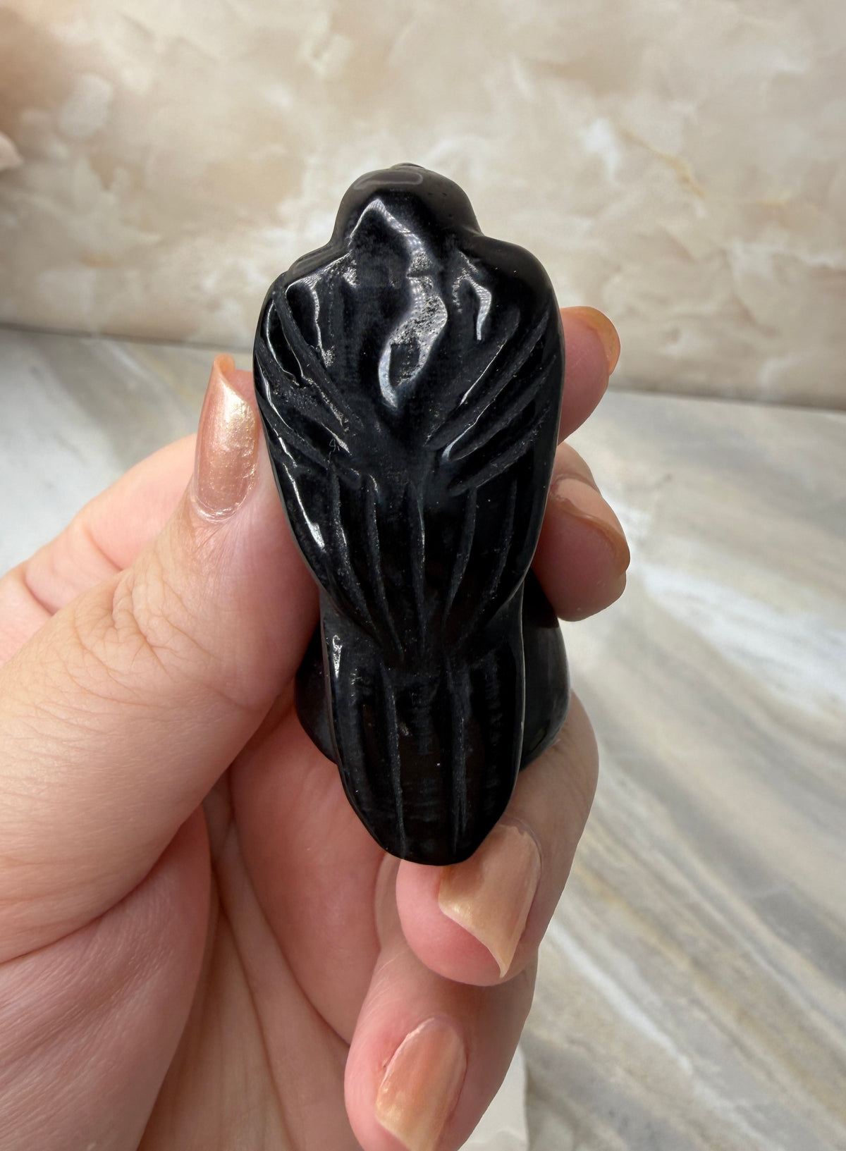 Obsidian Raven Carving