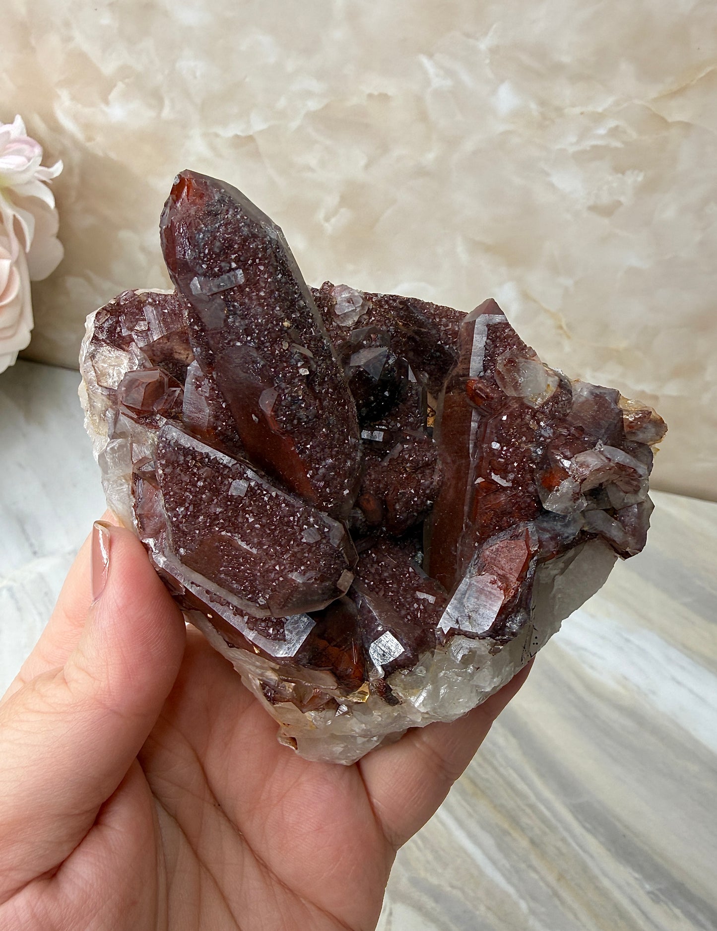 Red Hematite Quartz Cluster from Morocco