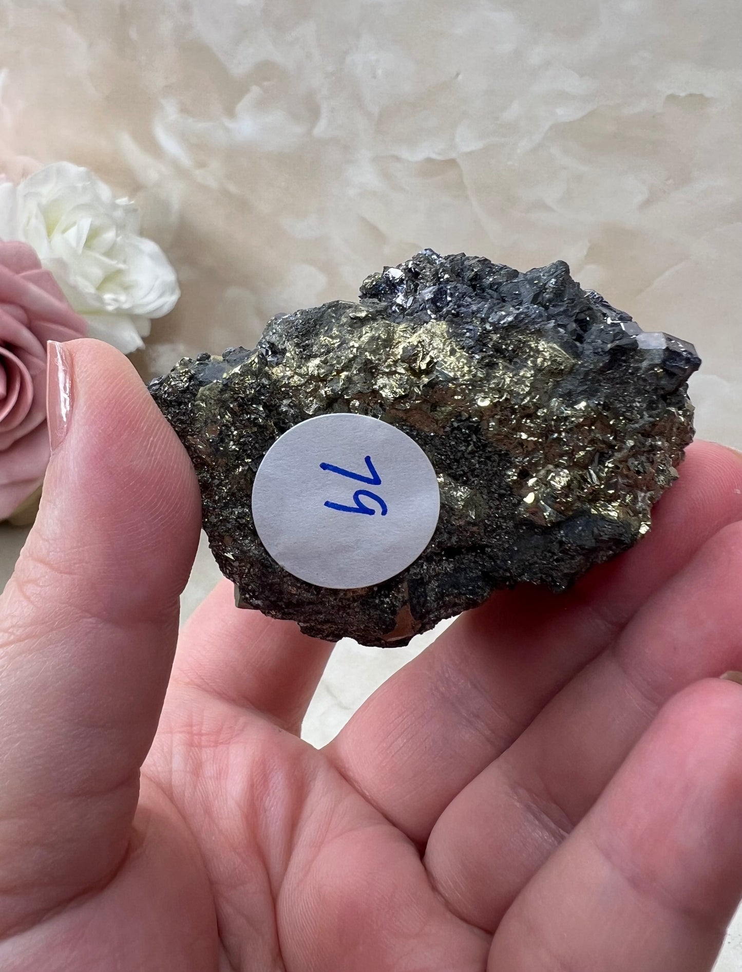 Octahedral Peruvian Pyrite with Galena Cluster