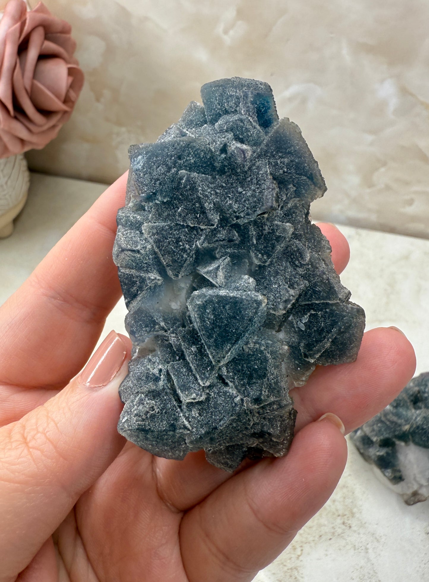 Octohedrical Fluorite on Candle Quartz