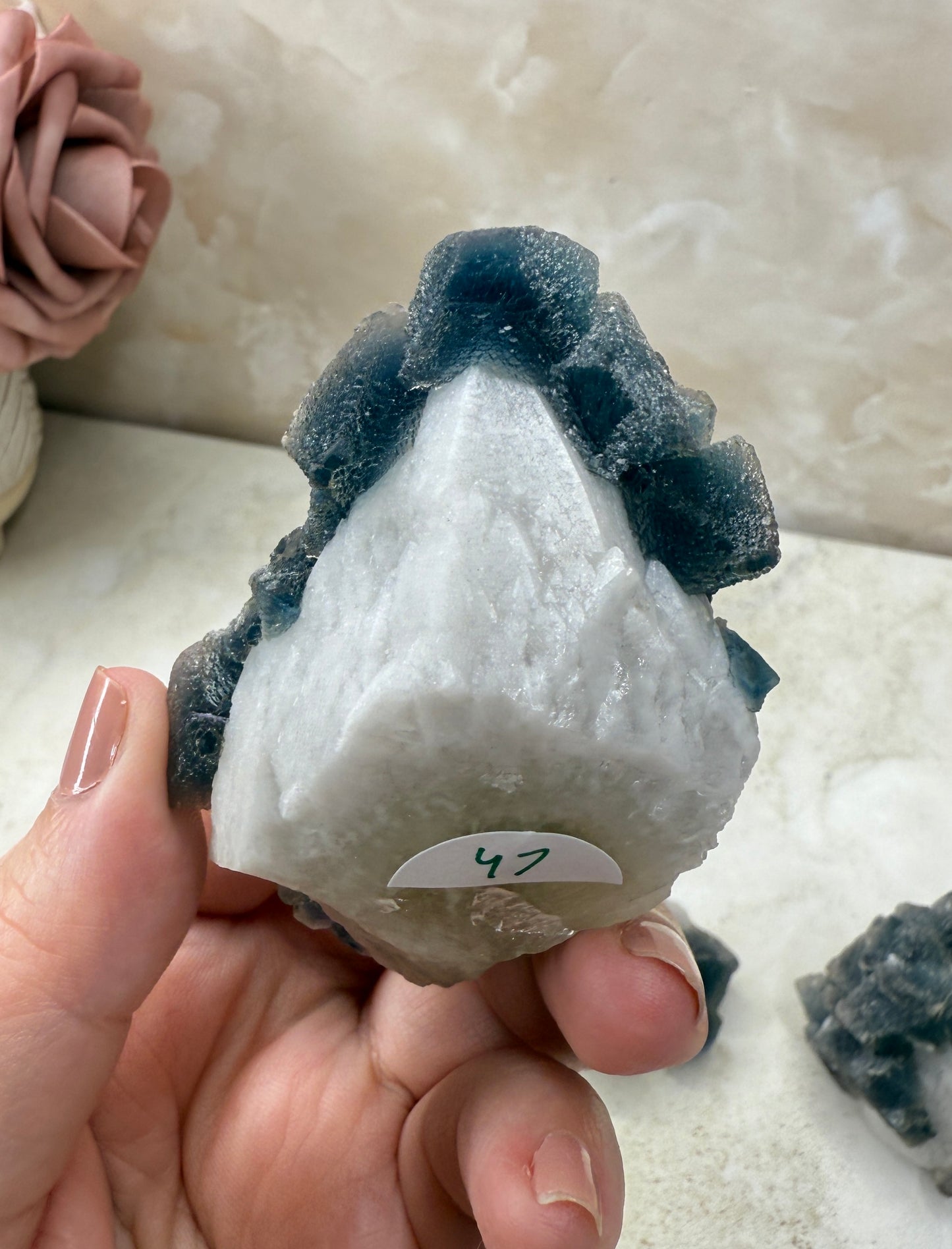 Octohedrical Fluorite on Candle Quartz
