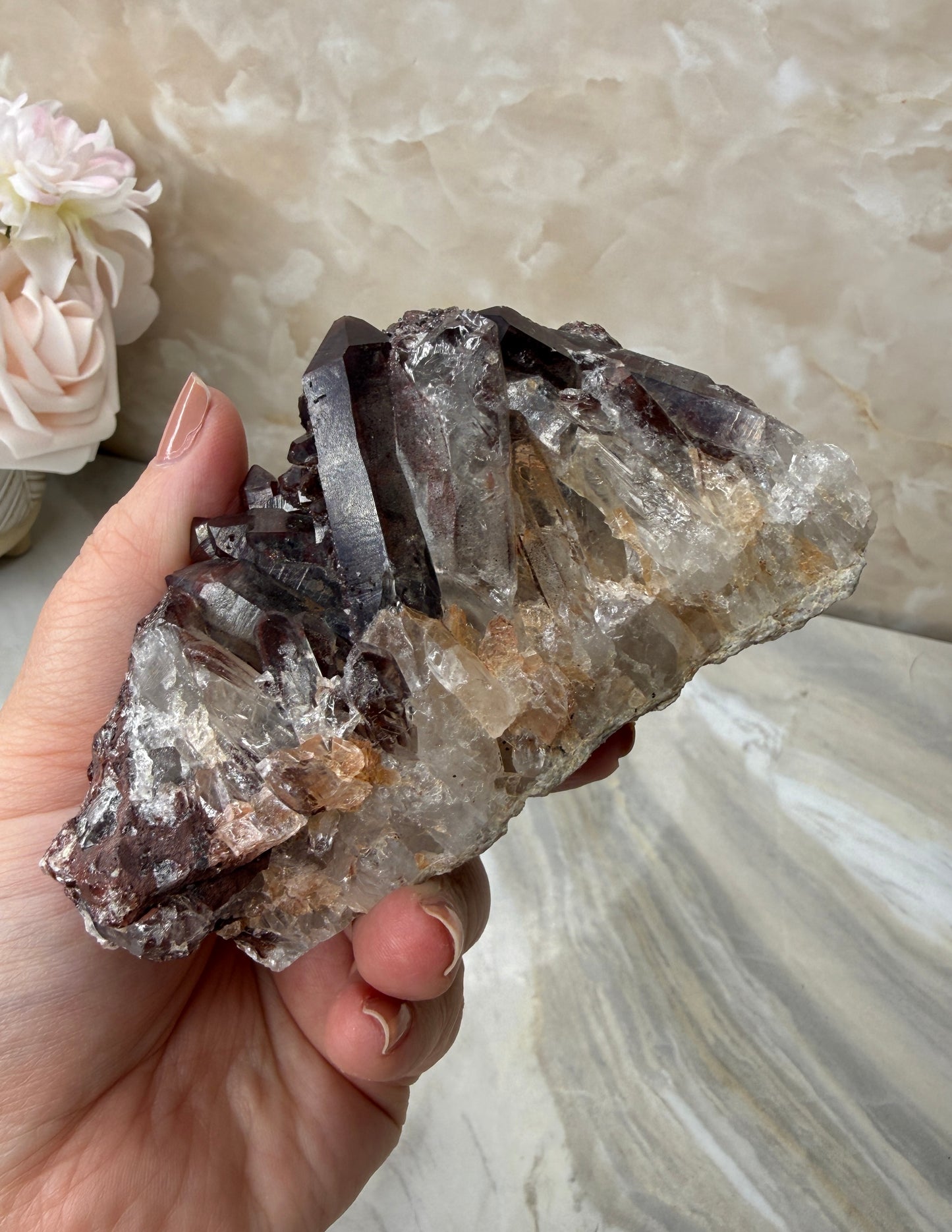 Red Hematite Quartz Cluster from Morocco