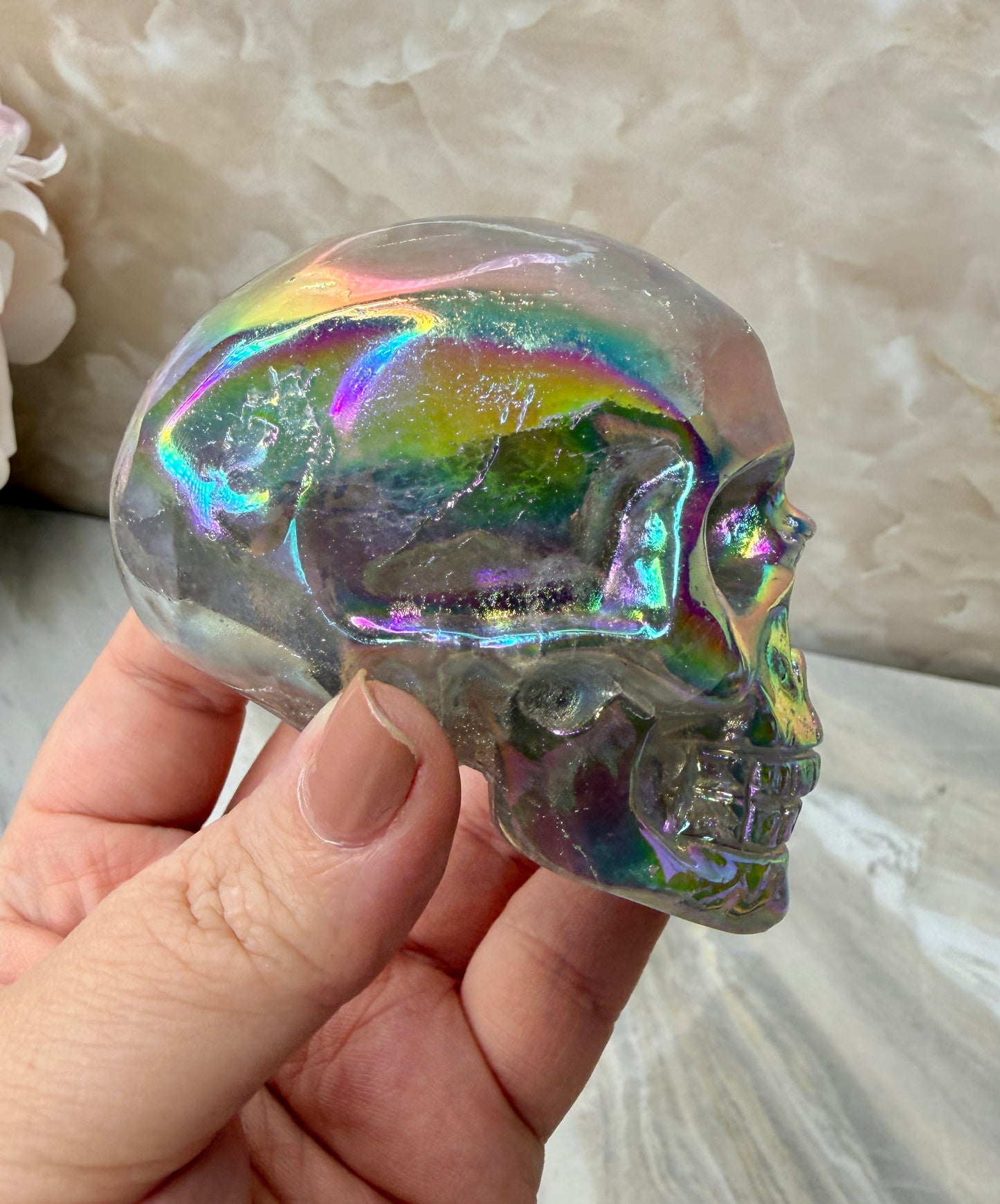 Angel Aura Smokey Quartz Skull