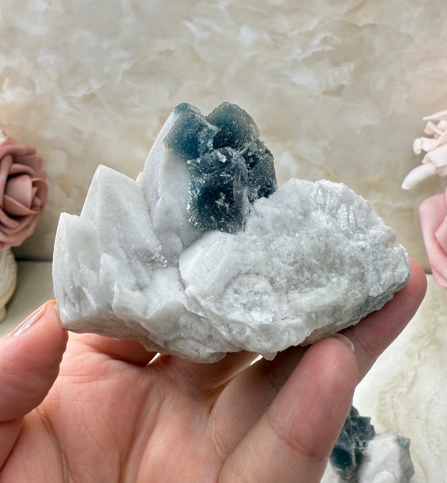 Octohedrical Fluorite on Candle Quartz