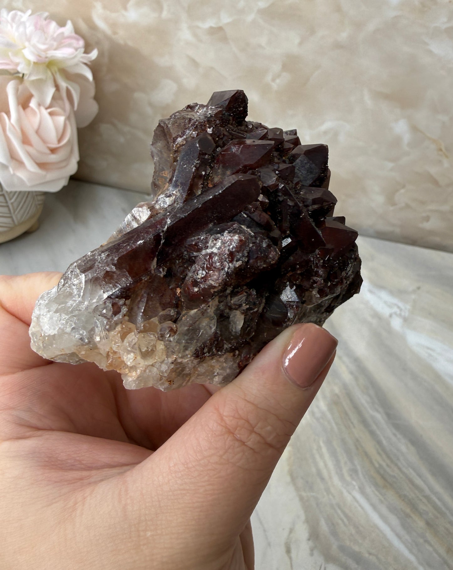 Red Hematite Quartz Cluster from Morocco