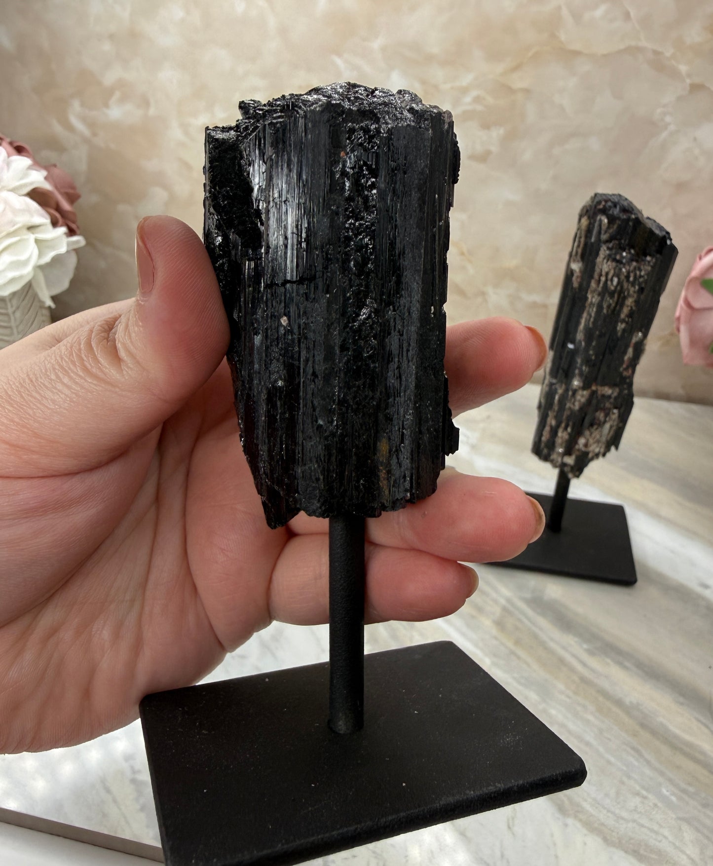 Black Tourmaline on Stand