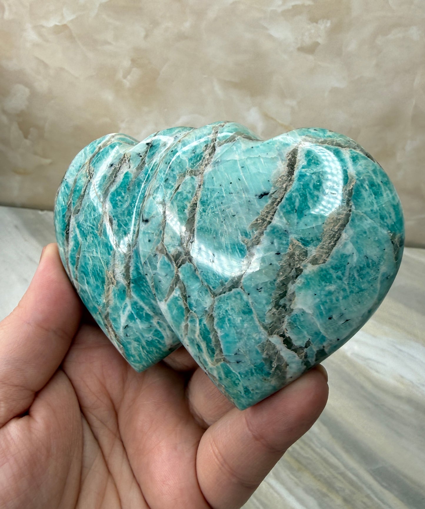 Amazonite Puffy Double Heart from Madagascar