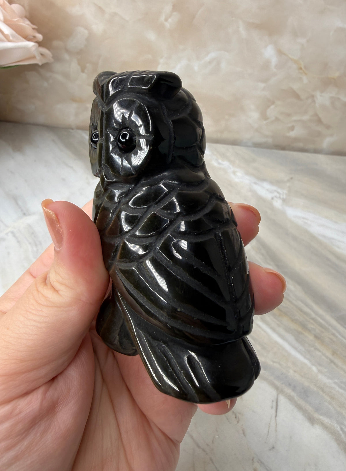 Gold Sheen Obsidian Owl Carving