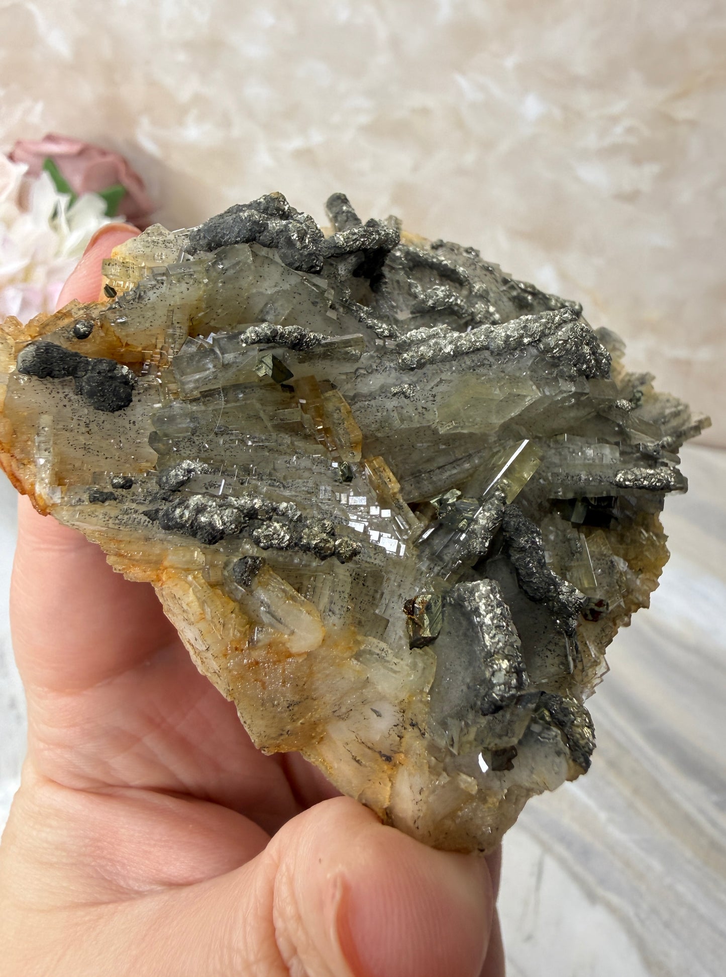 Barite with Pyrite Cluster from Morocco