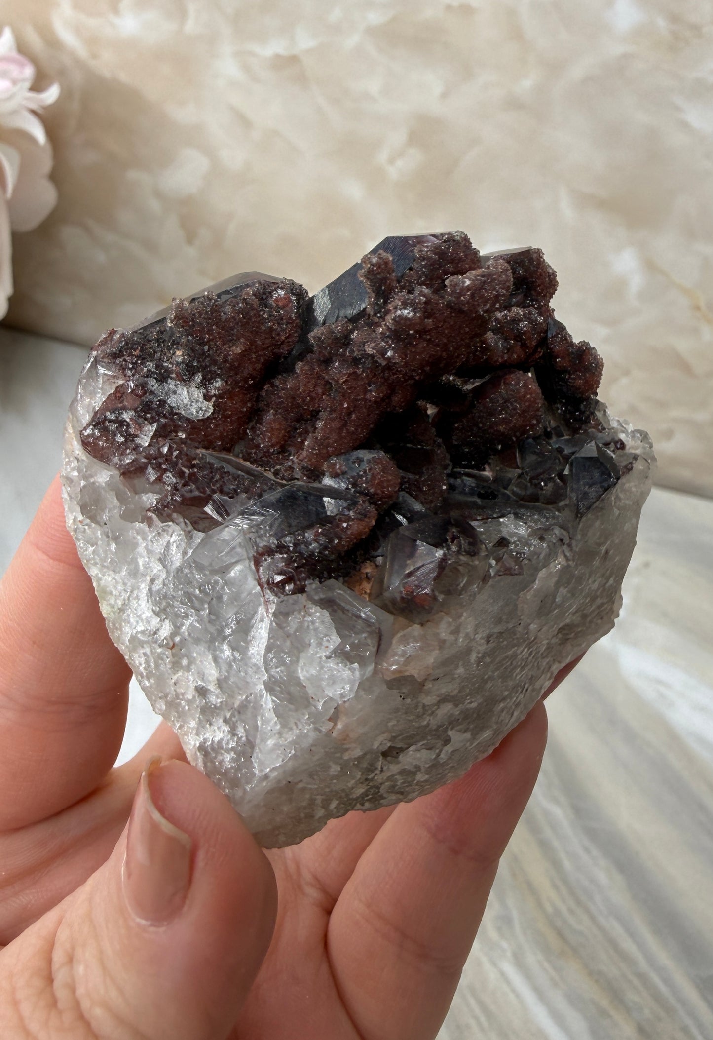 Red Hematite Quartz Cluster from Morocco
