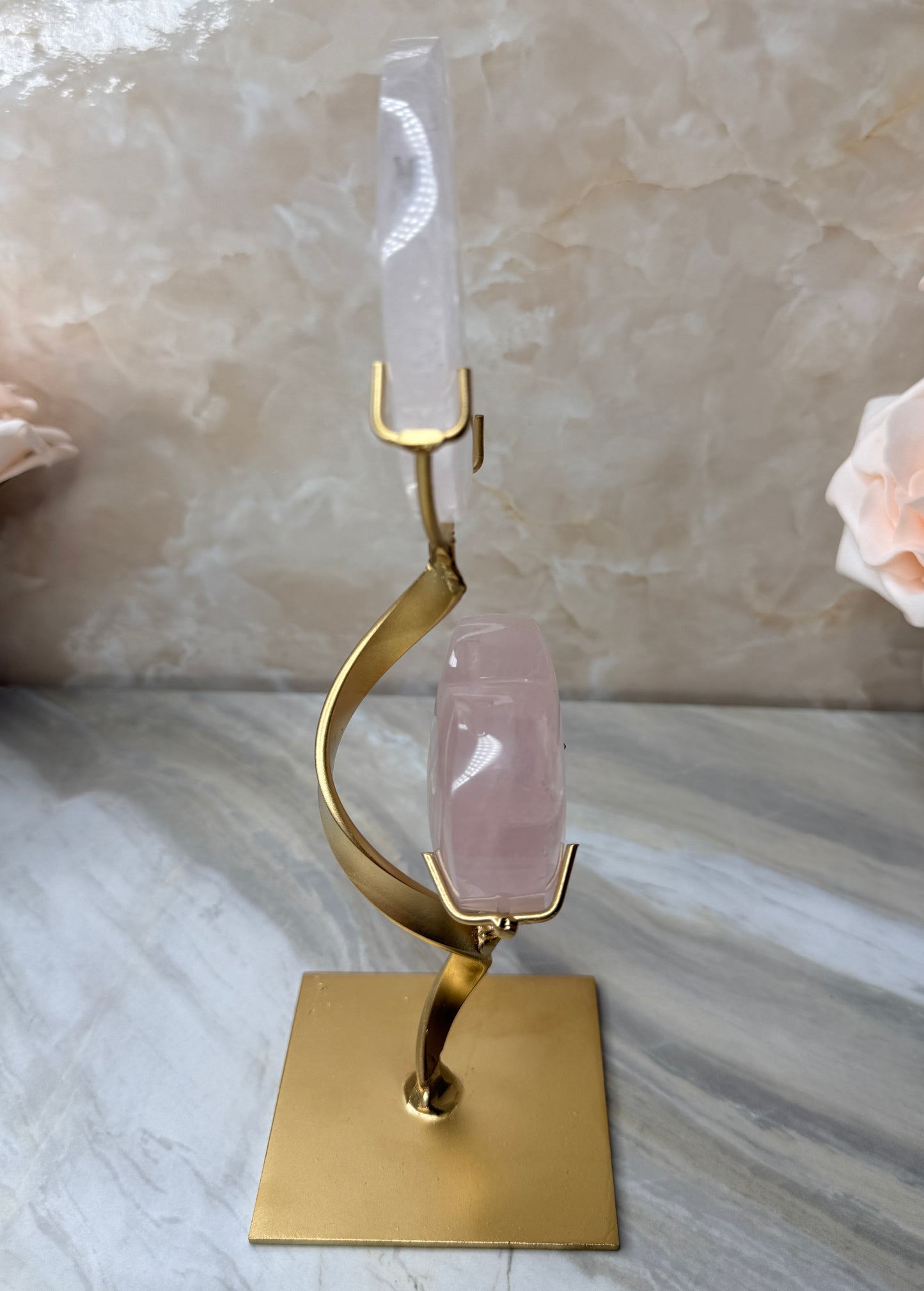 Custom Girasol Rose Quartz Moon & Heart from Brazil