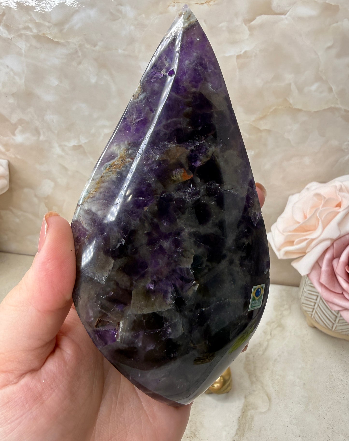 Amethyst Flame on Gold Stand