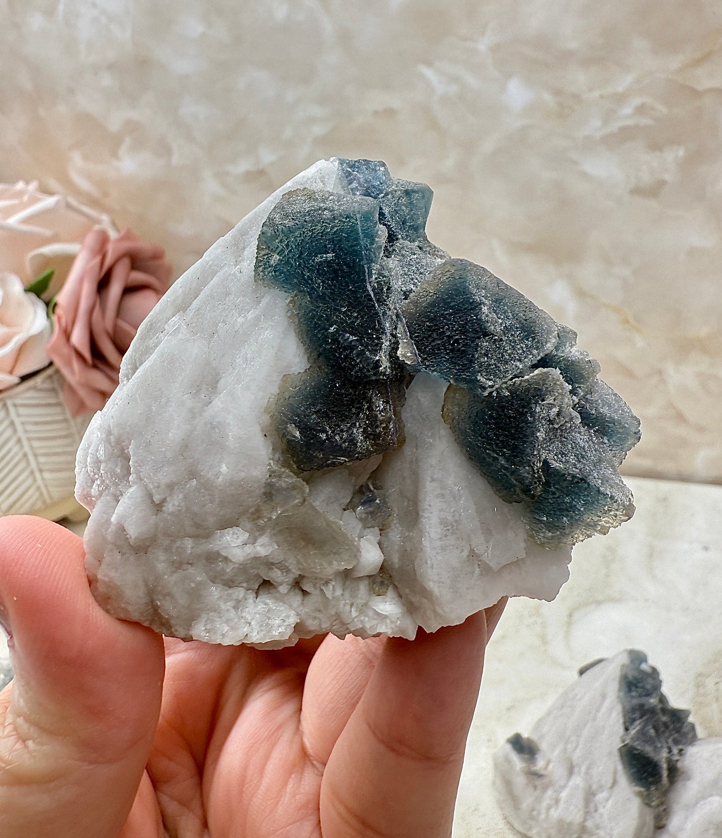 Octohedrical Fluorite on Candle Quartz