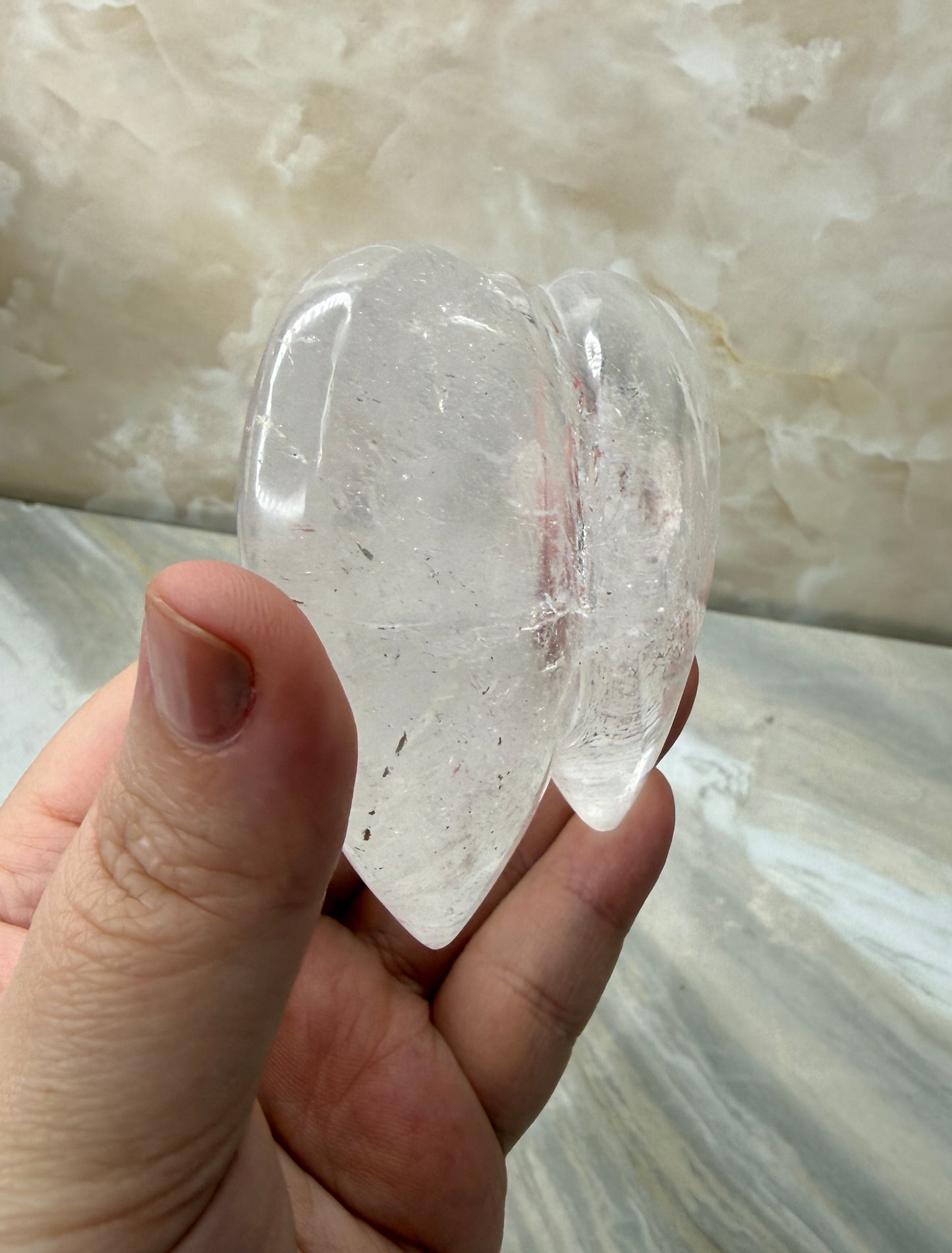 Clear Quartz Puffy Double Heart from Madagascar