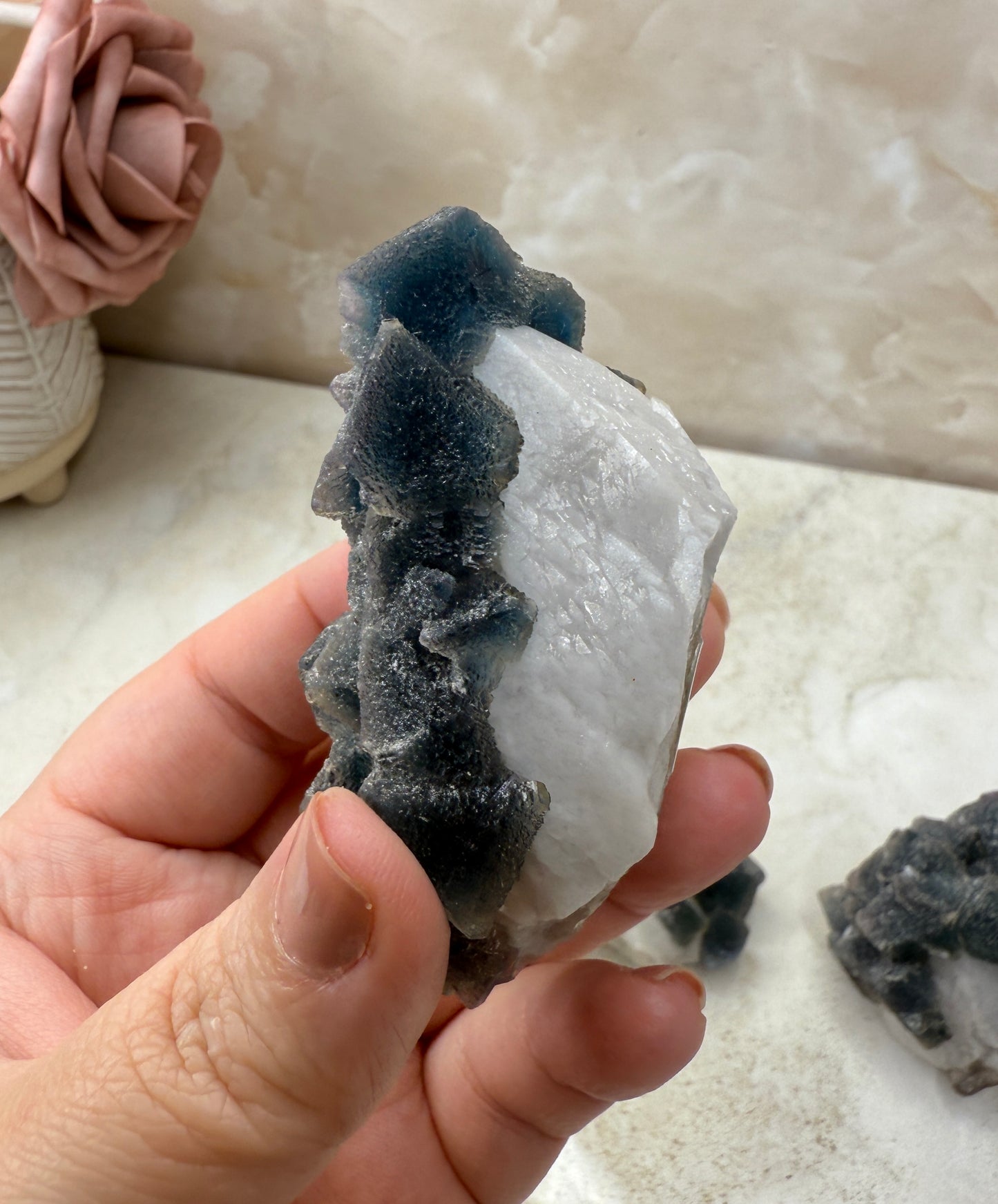 Octohedrical Fluorite on Candle Quartz