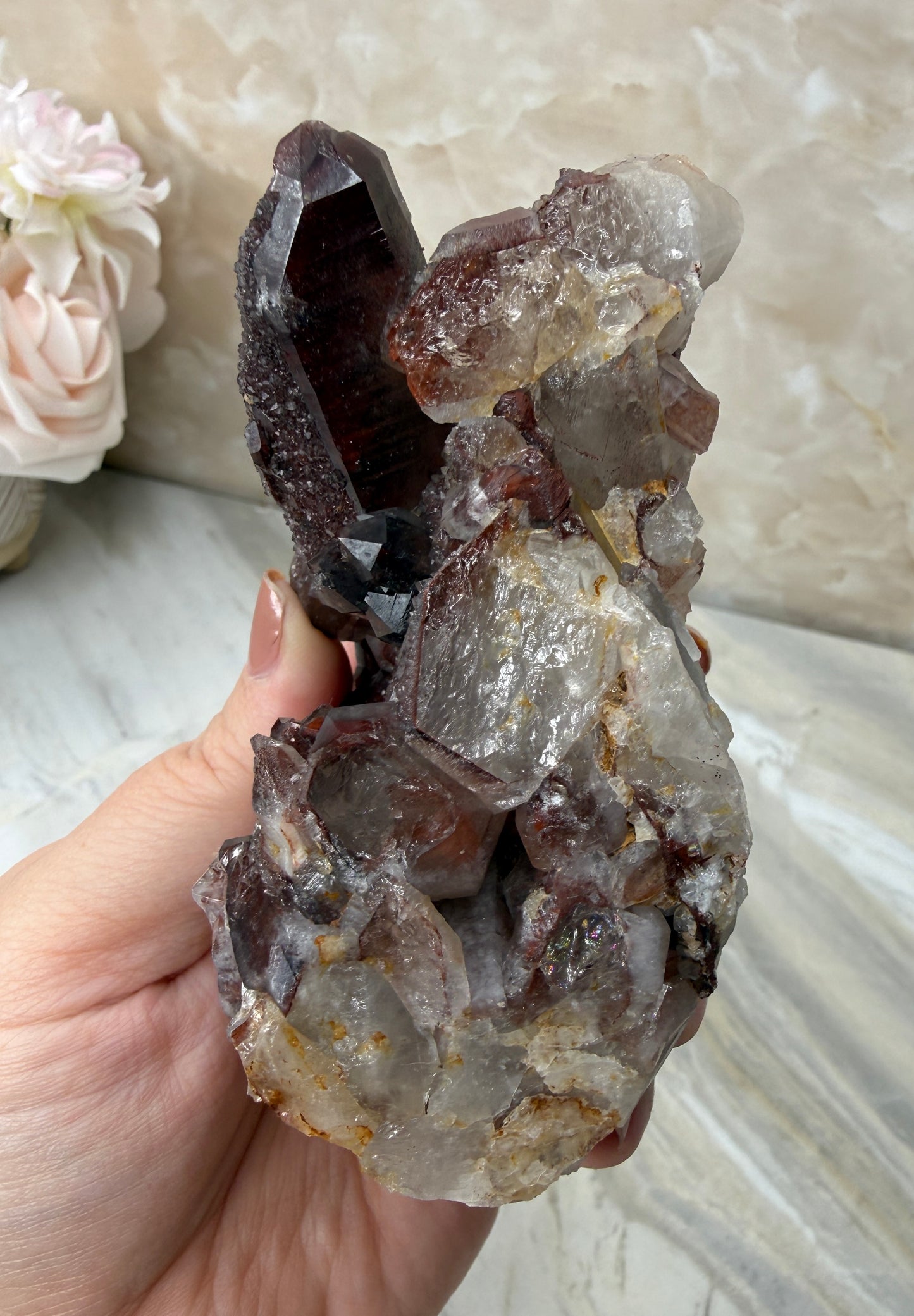 Red Hematite Quartz Cluster from Morocco