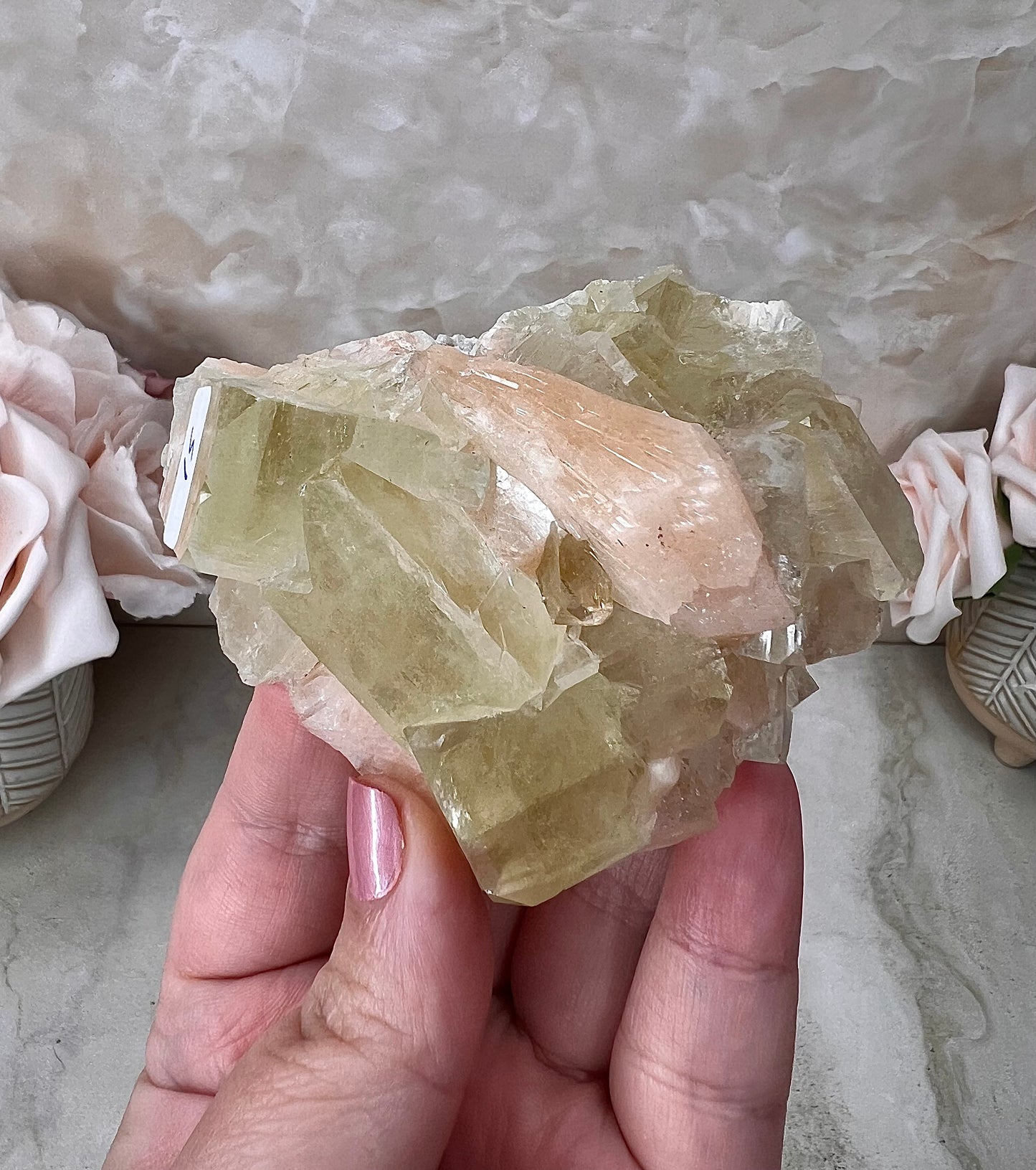 Green Apophyllite with Peach Stilbite