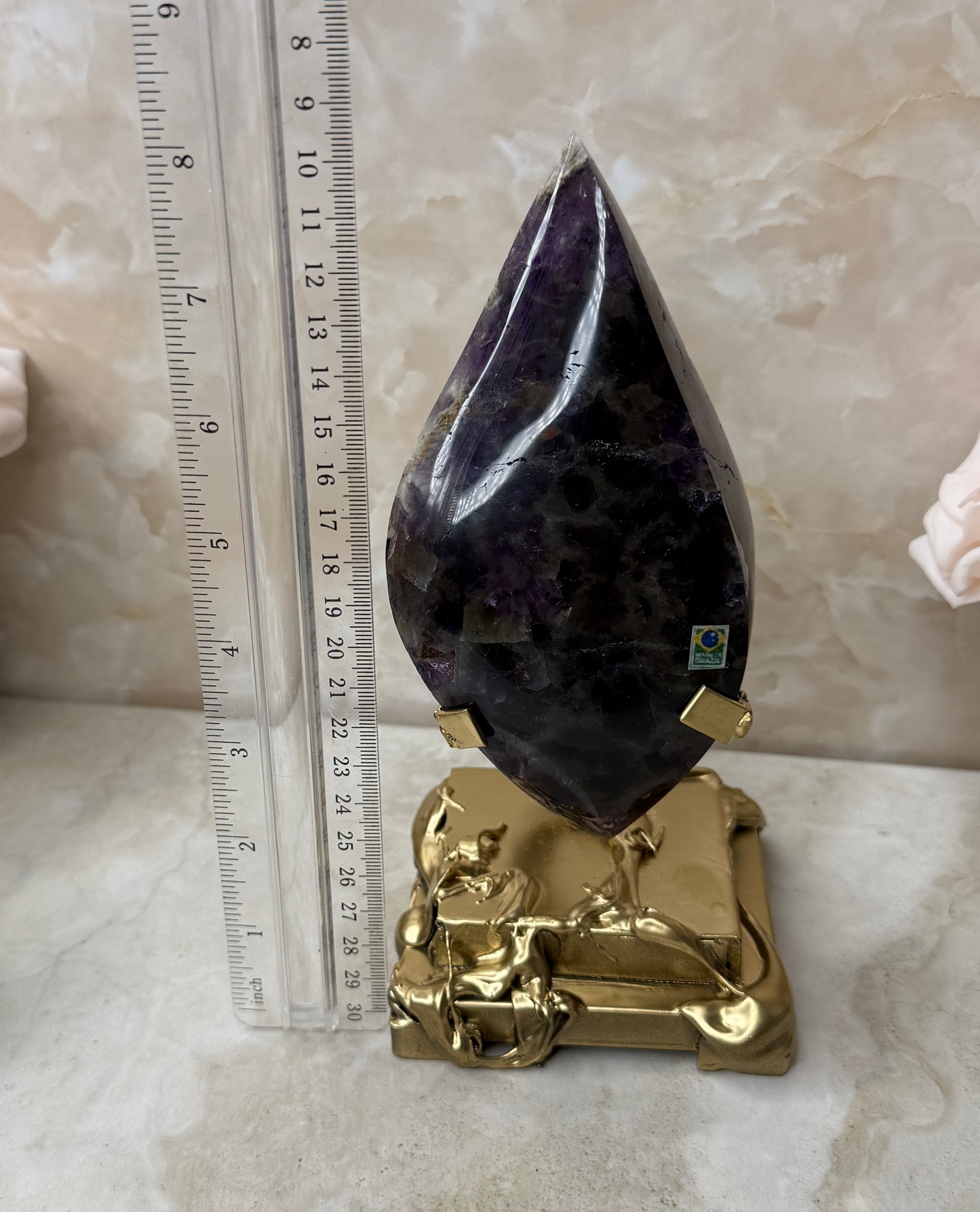 Amethyst Flame on Gold Stand