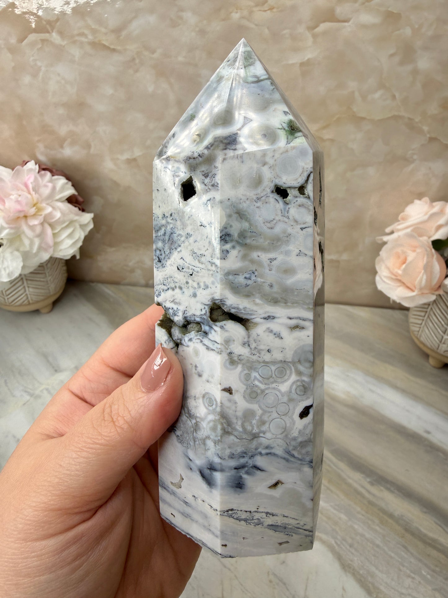 Druzy Orbicular Ocean Jasper Tower