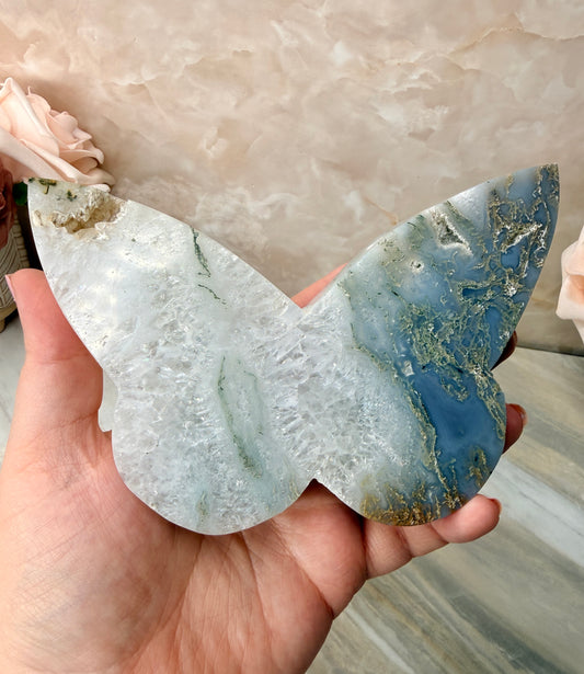 Moss Agate Self-standing Butterfly