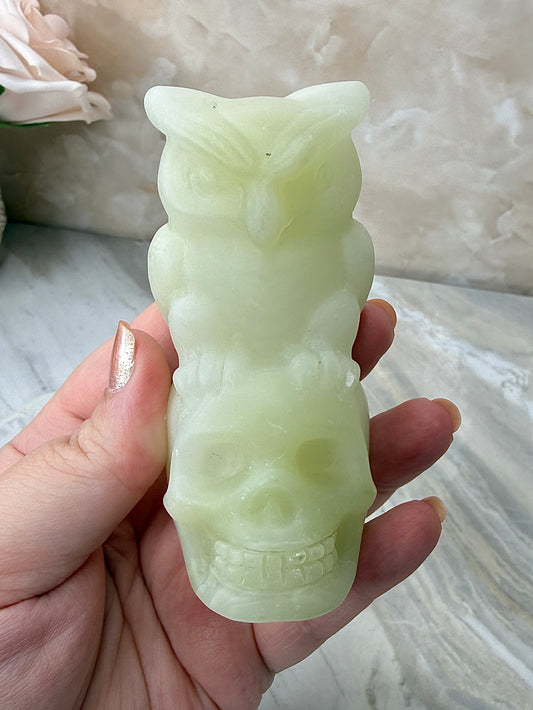 Onyx Owl & Skull Carving