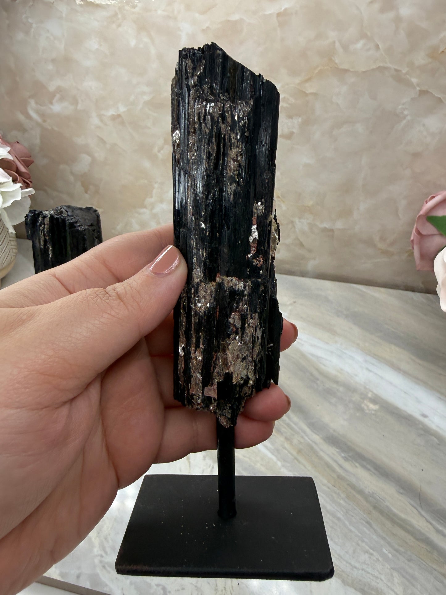 Black Tourmaline on Stand