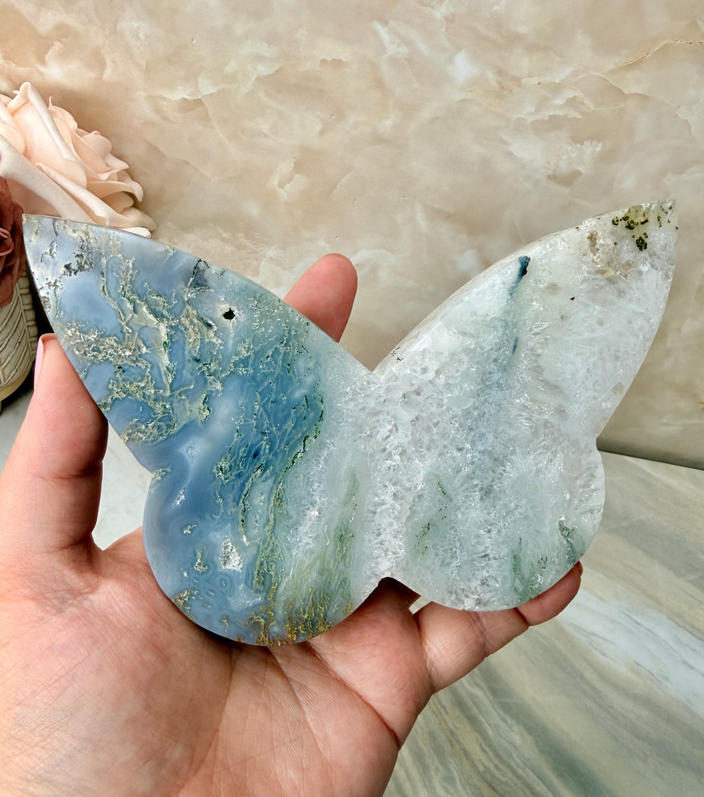 Moss Agate Self-standing Butterfly