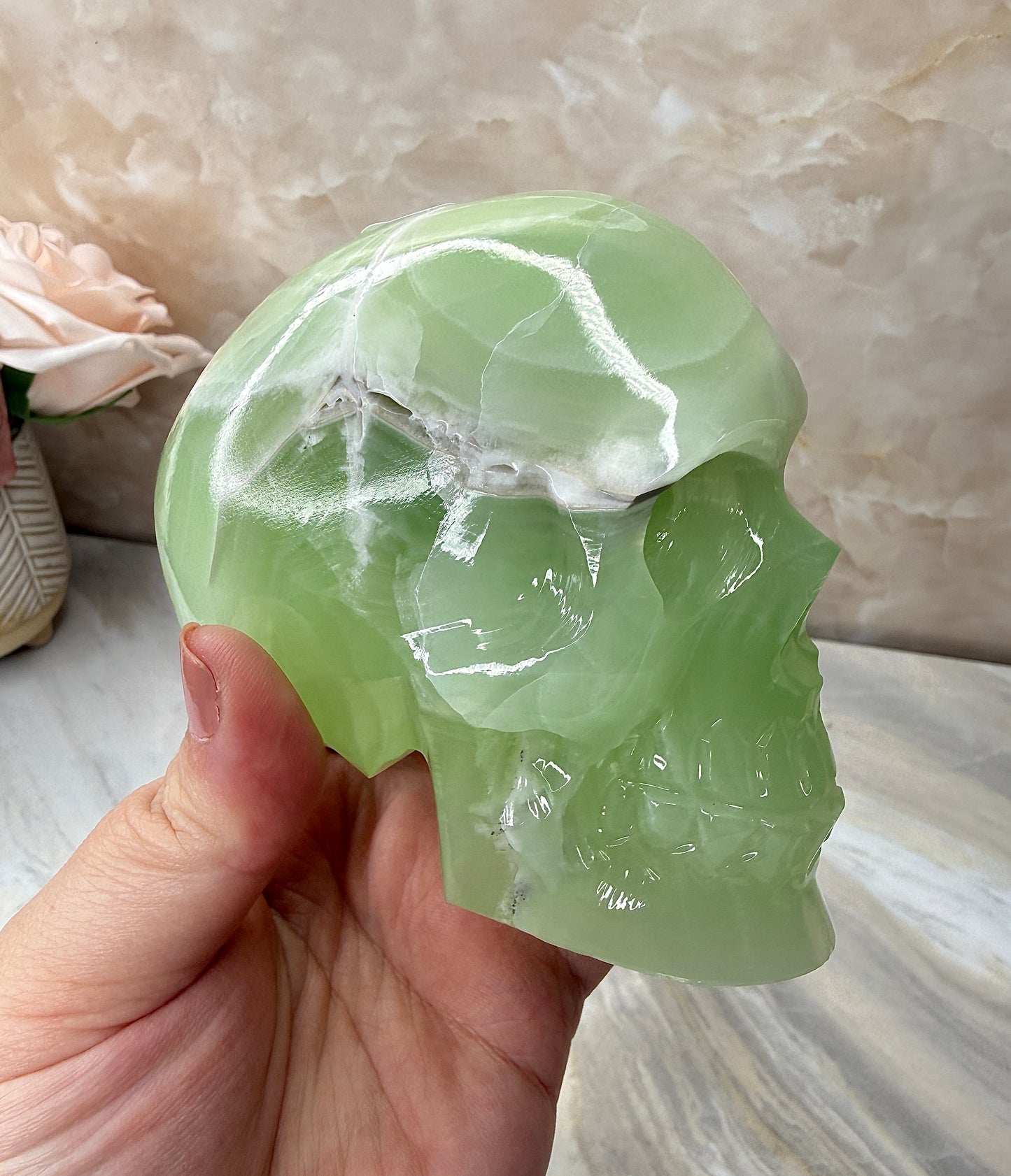 UV Reactive Green Calcite Skull
