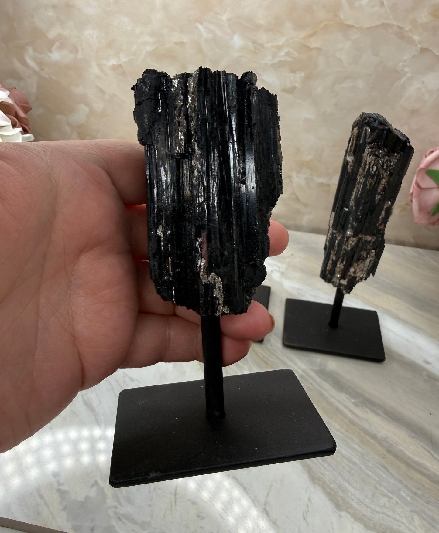 Black Tourmaline on Stand