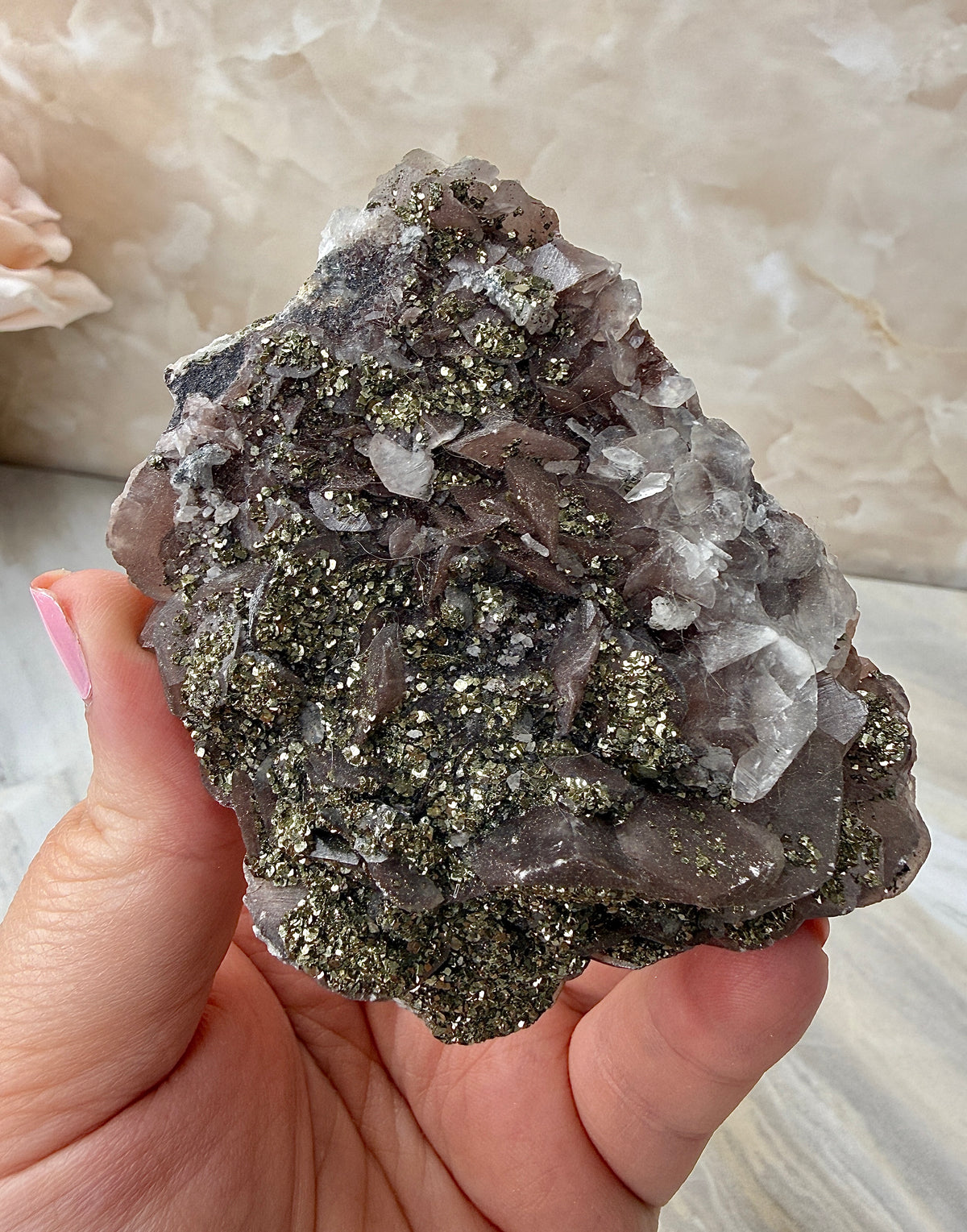 Rose Calcite with Chalcopyrite