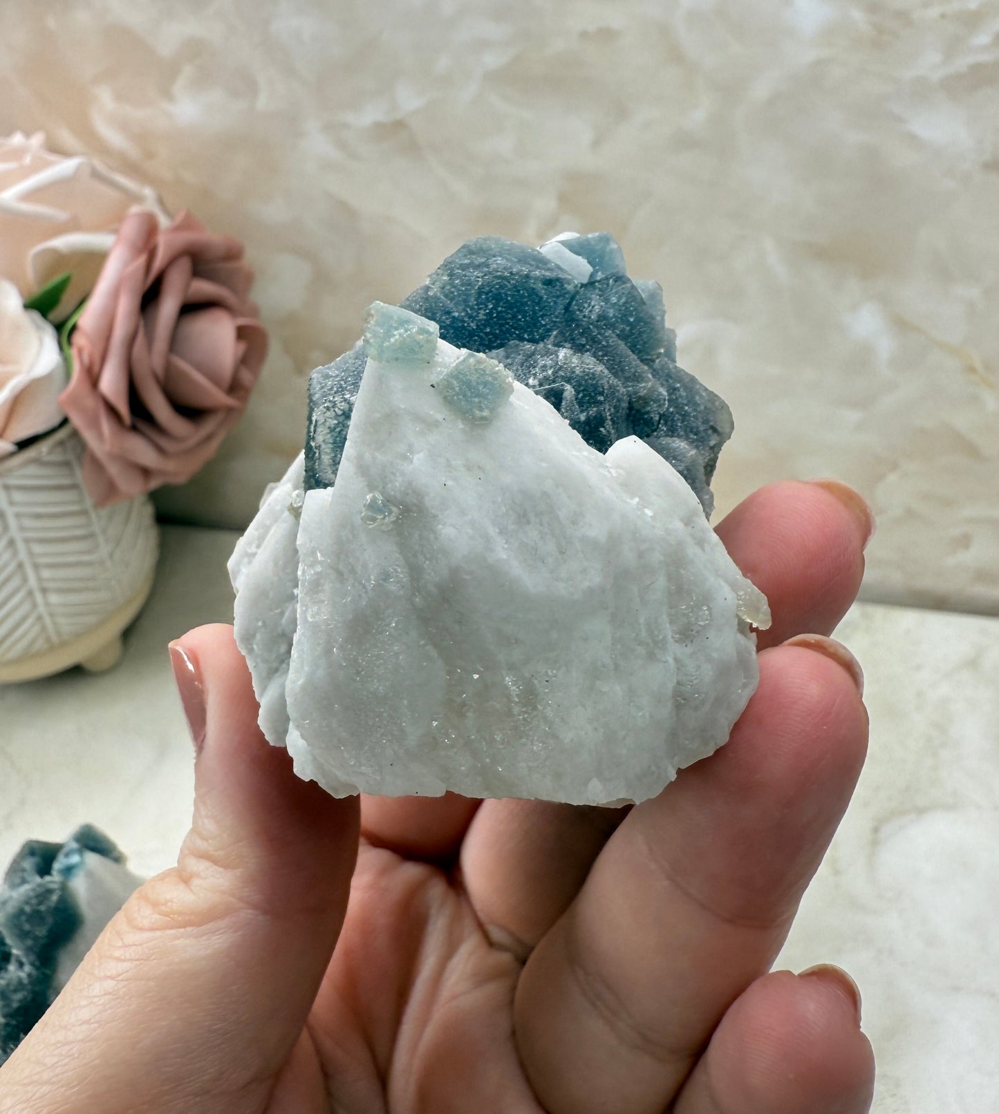 Octohedrical Fluorite on Candle Quartz