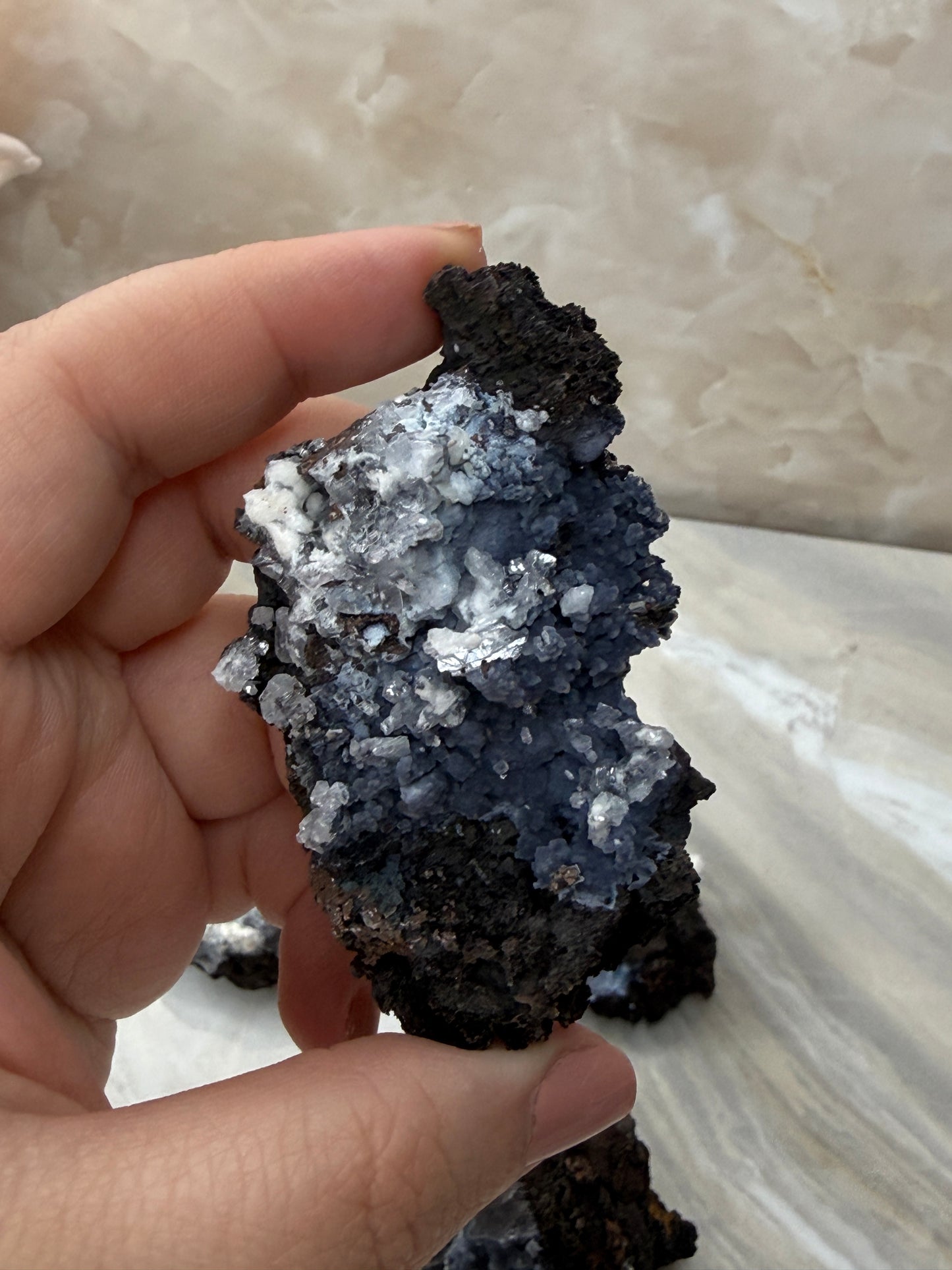 Chalcedony & Aragonite on Goethite