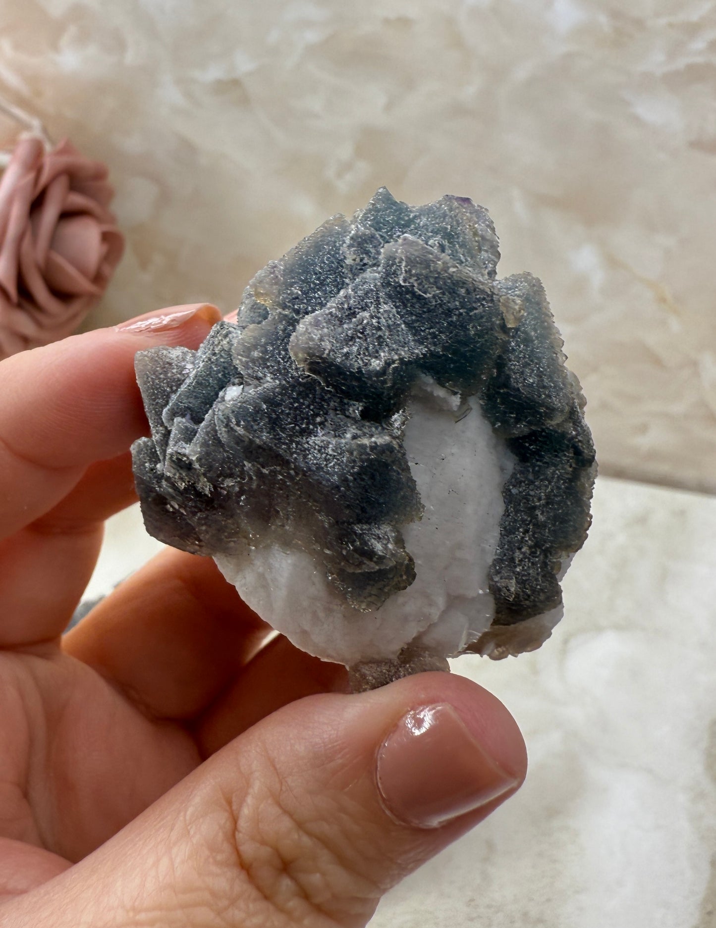 Octohedrical Fluorite on Candle Quartz