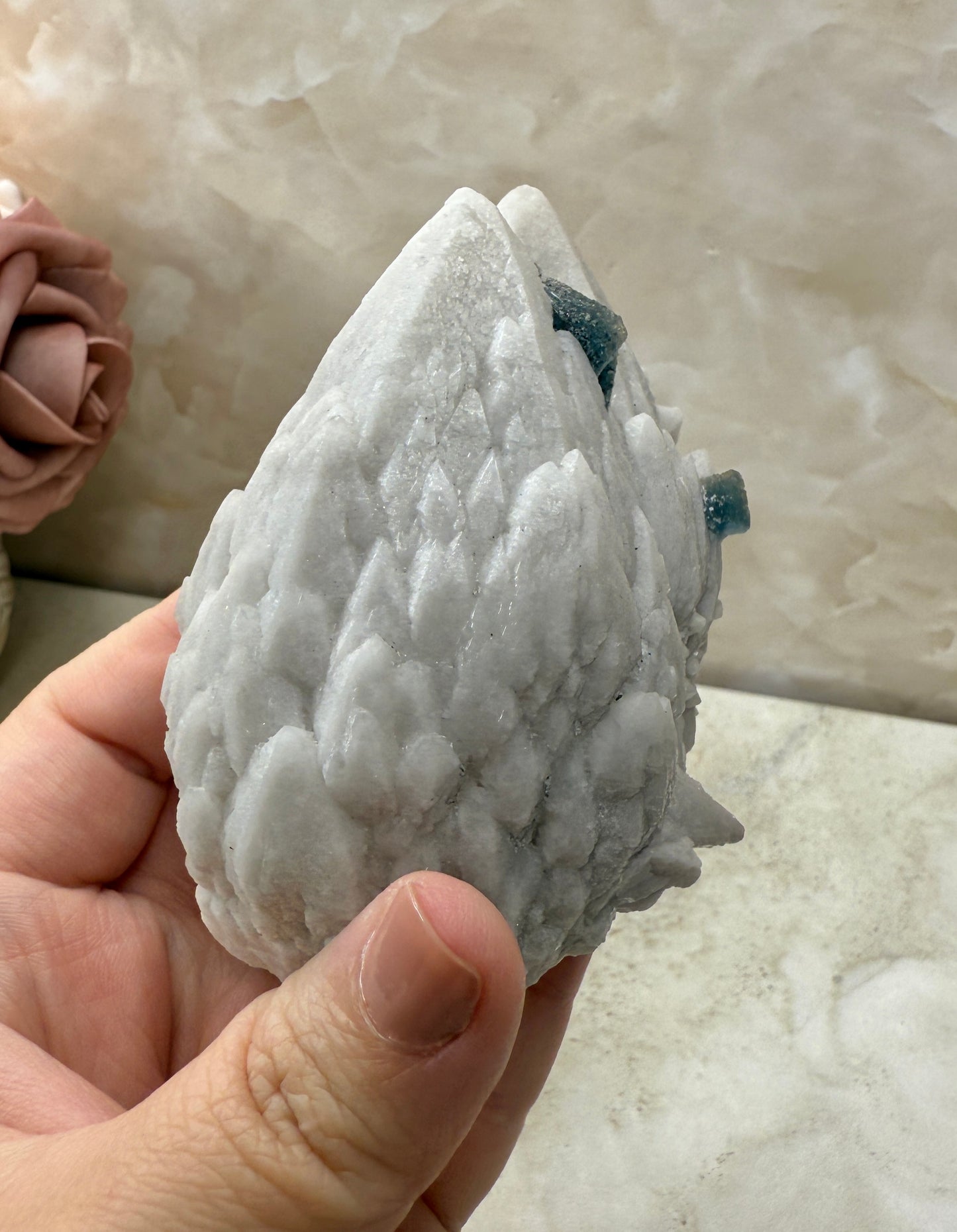 Octohedrical Fluorite on Candle Quartz