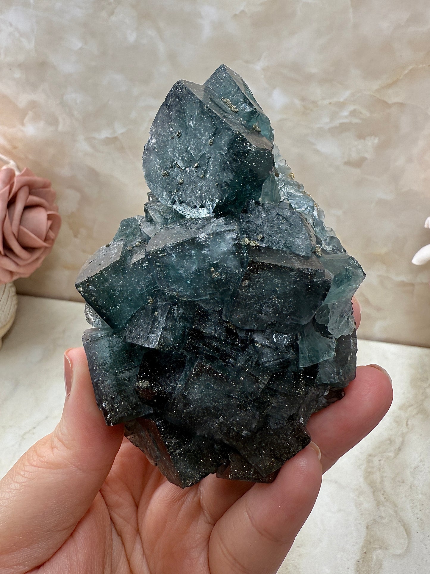 Blue & Green UV Reactive Fluorite with Pyrite - Nigeria